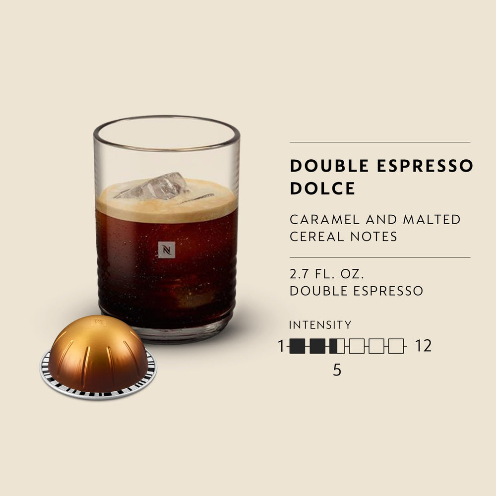 Nespresso Vertuo pouring double espresso shot showing crema and balanced flavor benefit