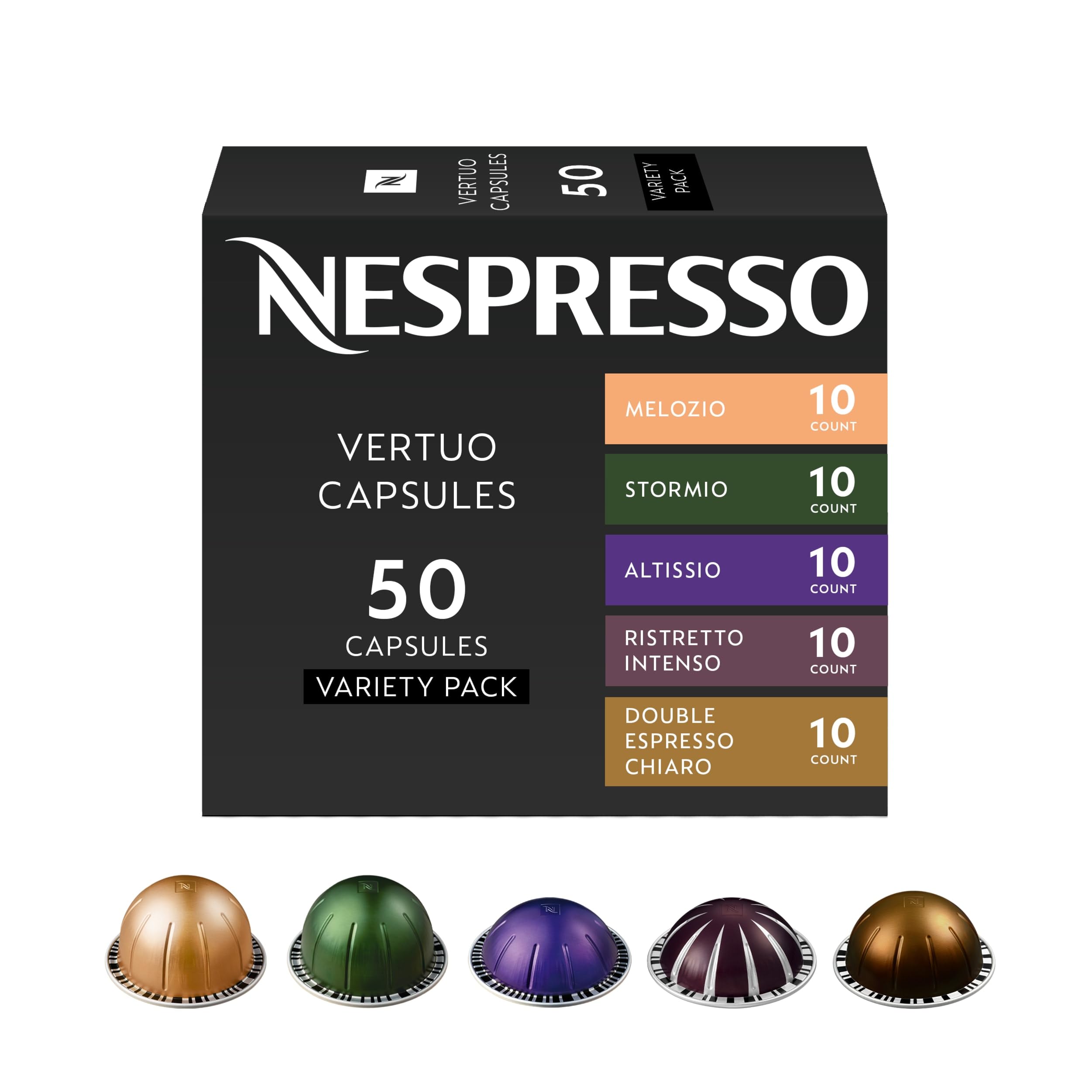 Nespresso Vertuo front box showing variety pack and branding for easy selection