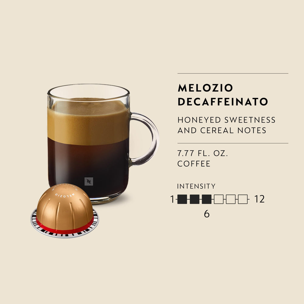 top view of brewed 7.77 fl. oz. Melozio Decaffeinato cup showing smooth crema and balanced flavor
