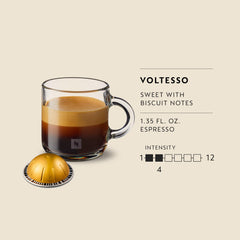 Nespresso Voltesso espresso shot with crema highlighting bold aroma