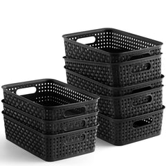 NETANY front view of eight black baskets showing neat uniform storage benefit