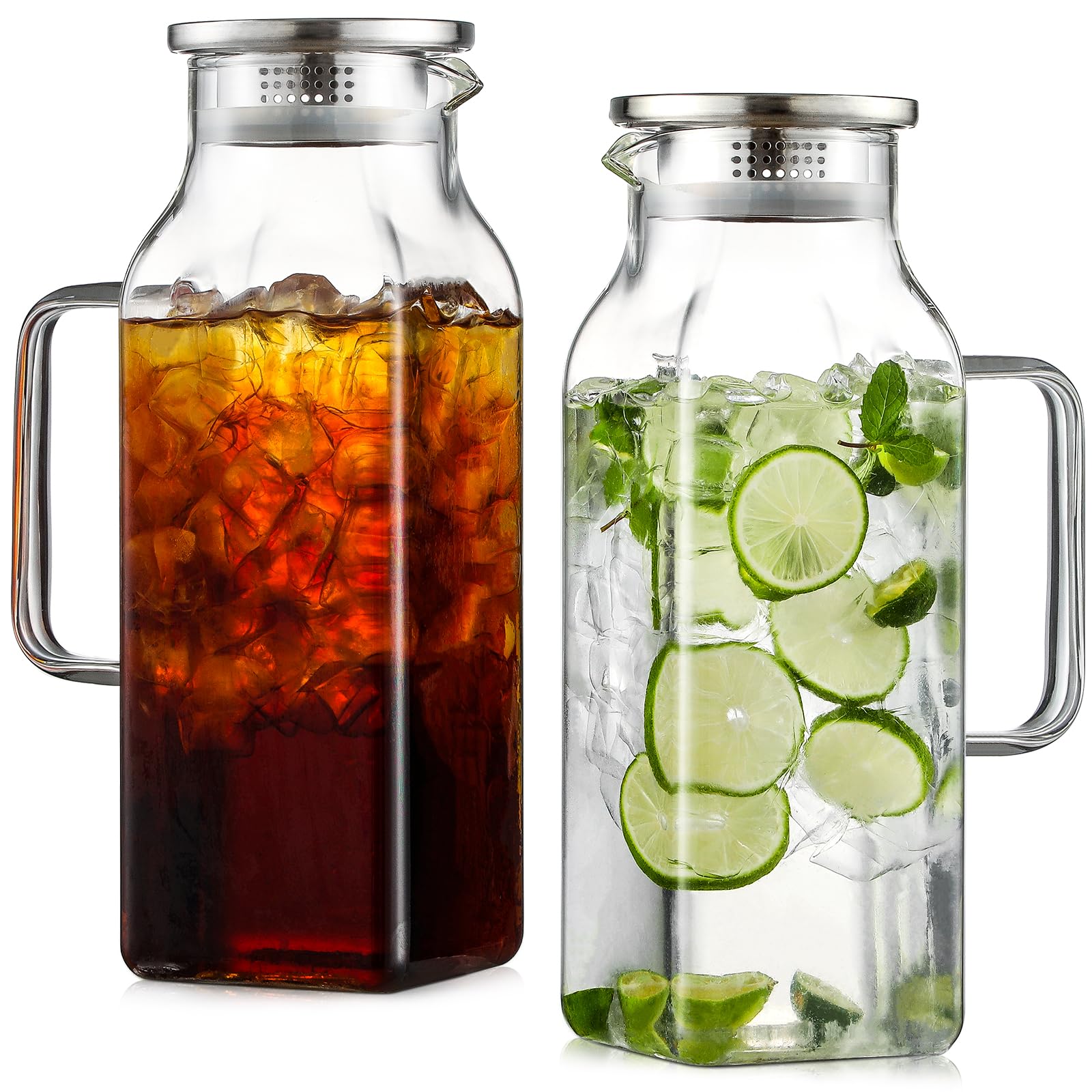NETANY front view of square glass pitcher showing full capacity benefit