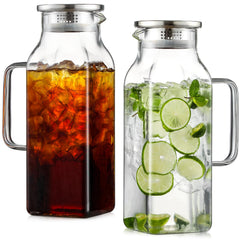 NETANY front view of square glass pitcher showing full capacity benefit