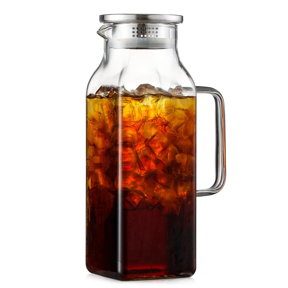 NETANY square pitcher front view showing clear borosilicate glass and capacity benefit