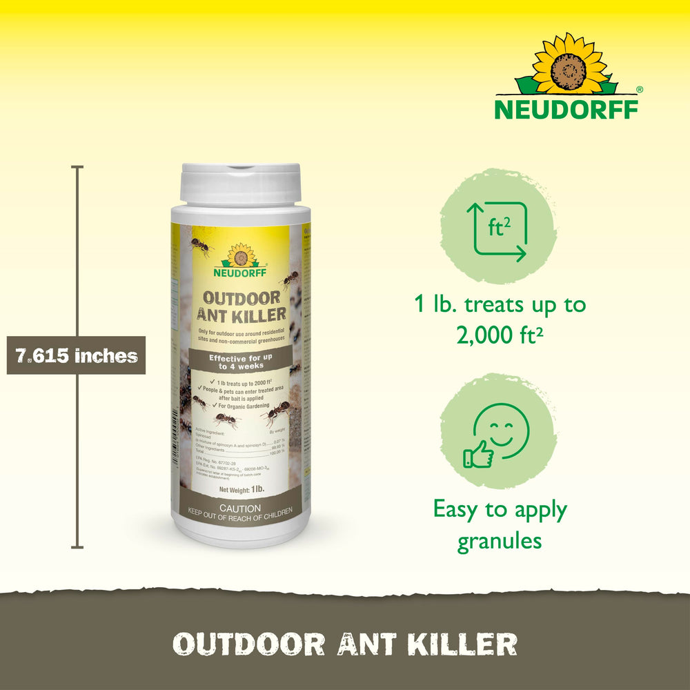 Scattering Neudorff granules along a house perimeter to deter foraging ants quickly