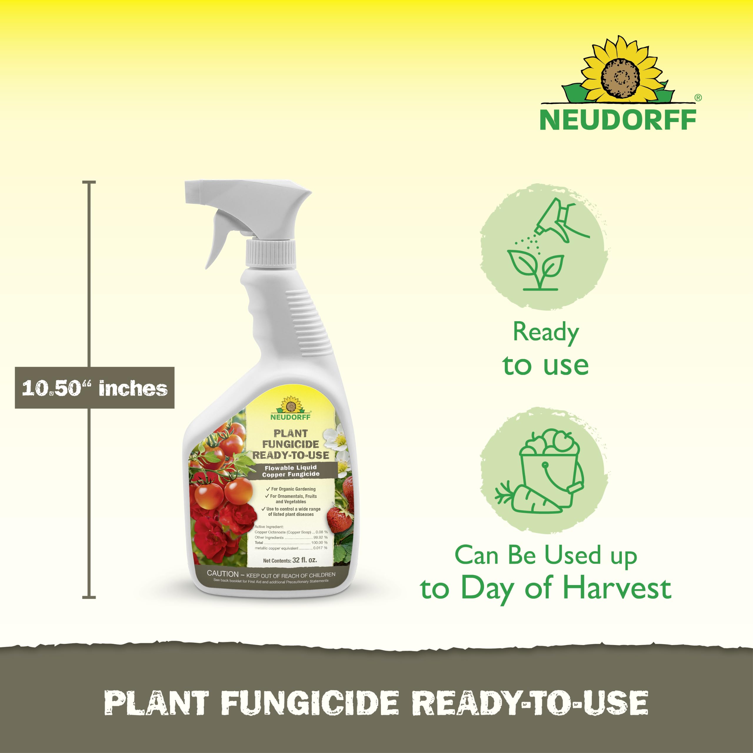 Neudorff being applied to a tomato plant reducing leaf disease risk