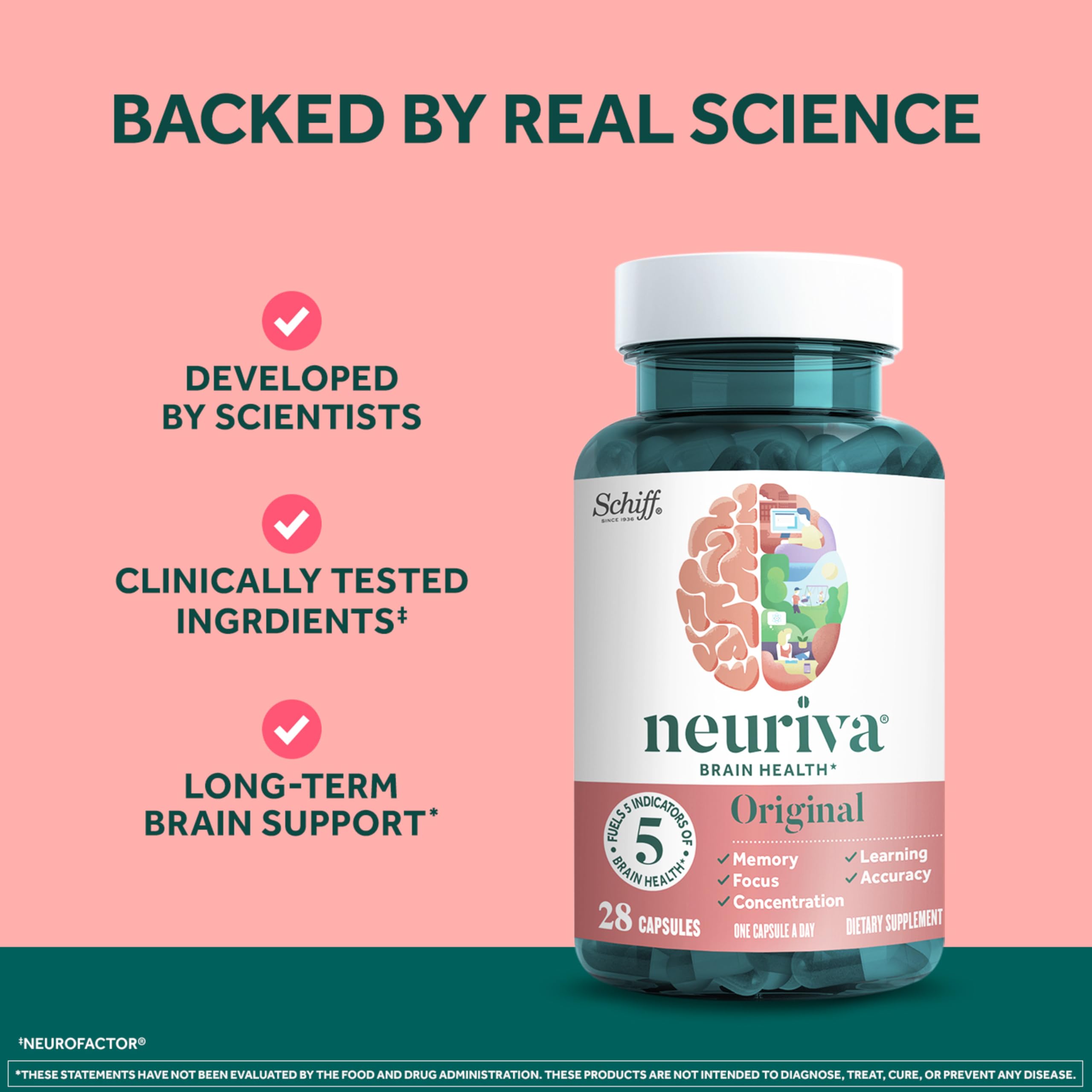 NEURIVA supplement facts label clear ingredient list and dosage information