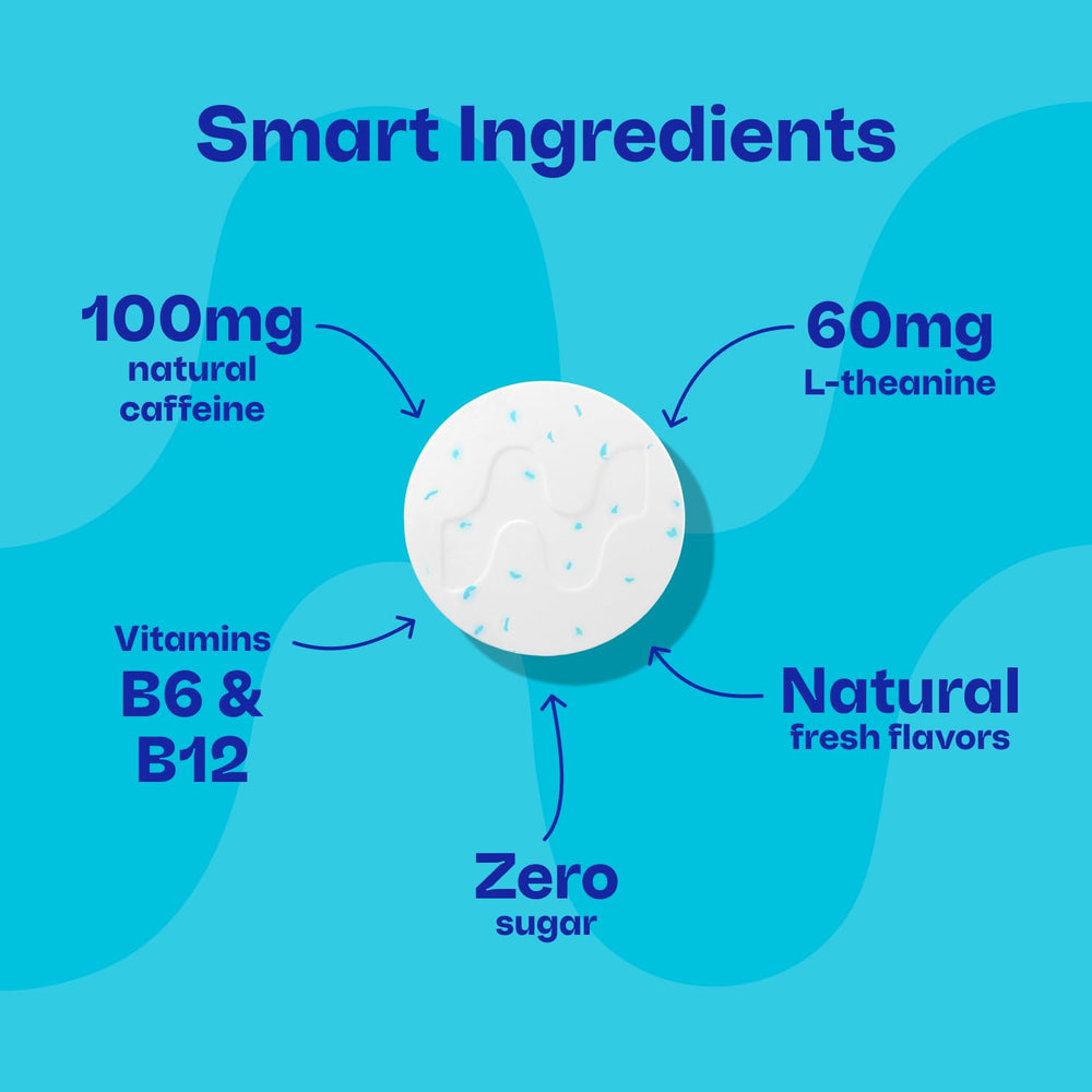 Person chewing Neuro gum during work, brand shown and focus-enhancing benefit