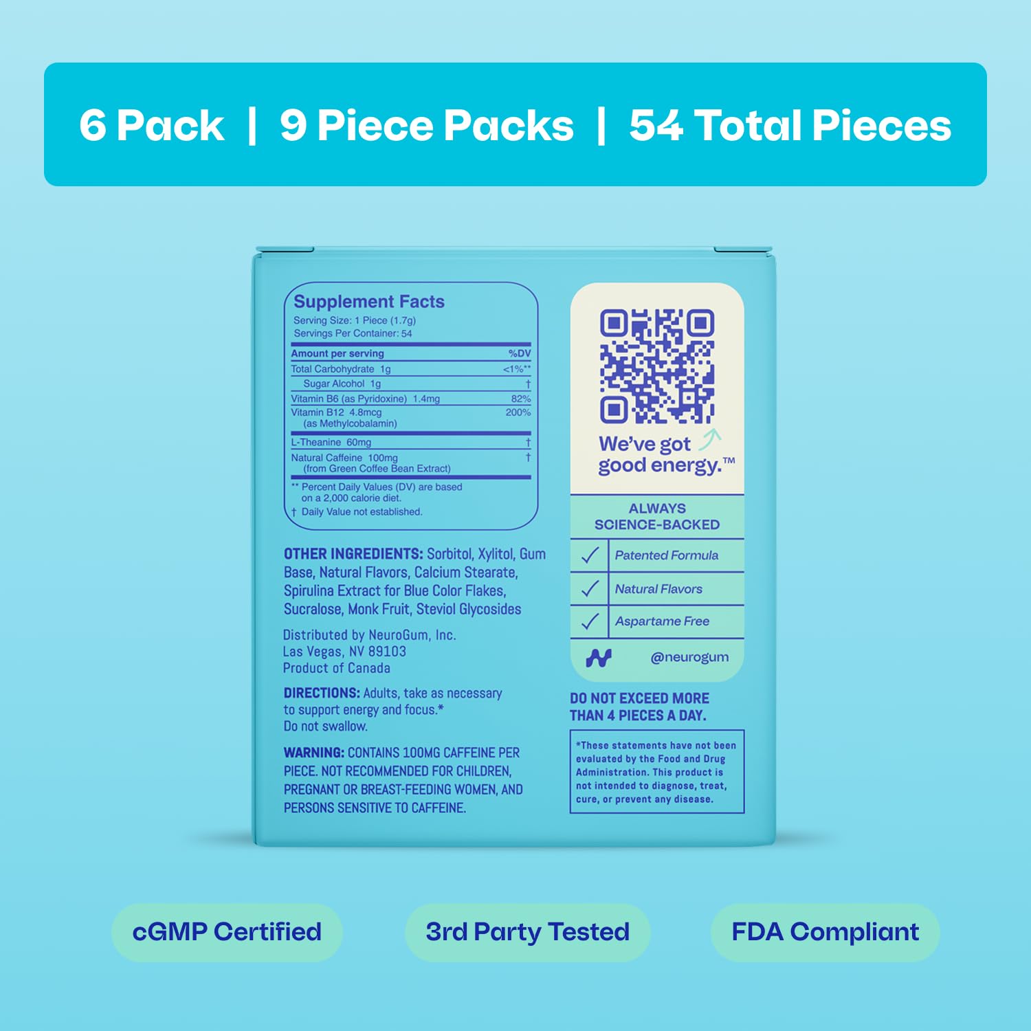 Neuro gum staged with peppermint leaf to emphasize flavor and refreshing benefit