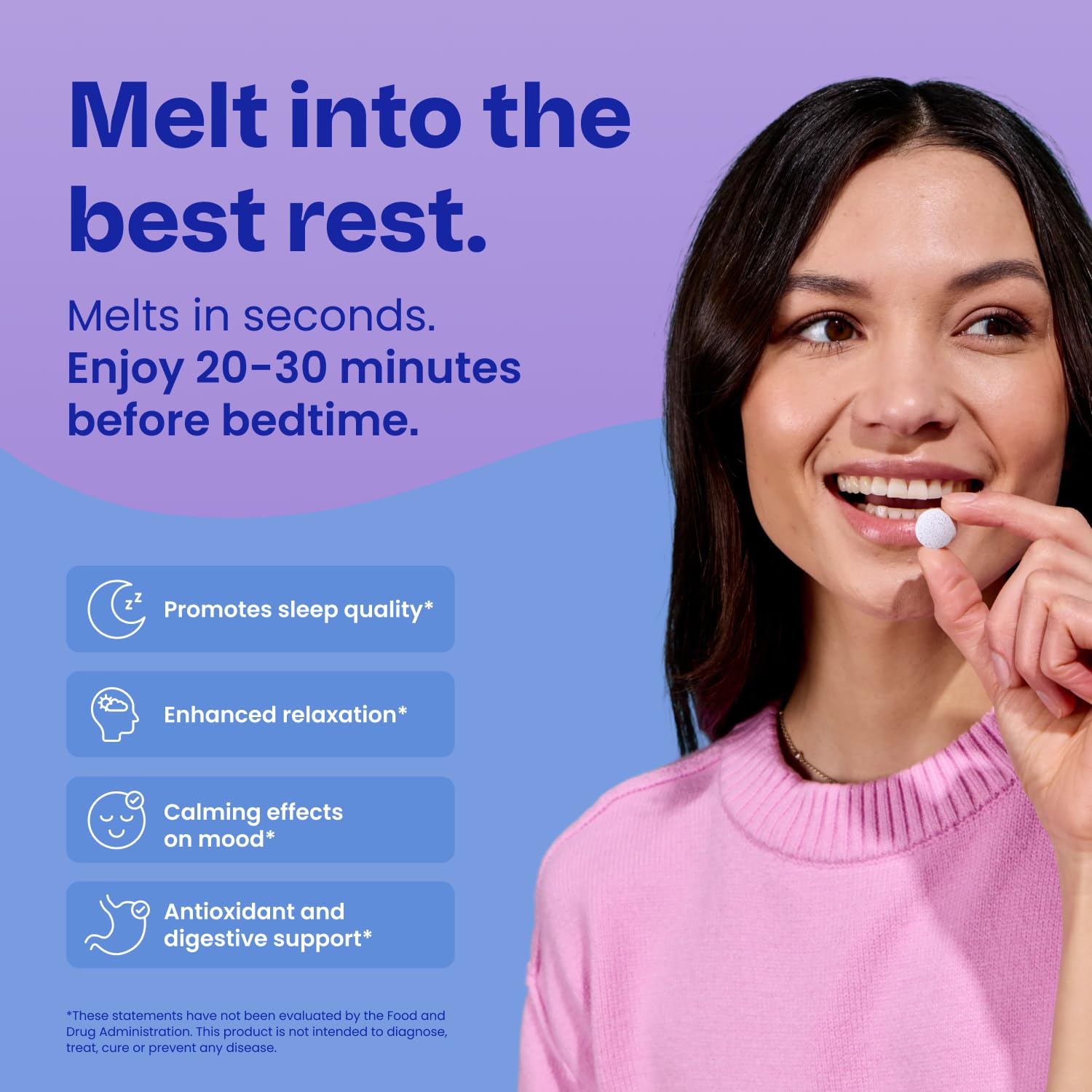 Neuro meltaway mint on tongue demonstrating no-water easy use