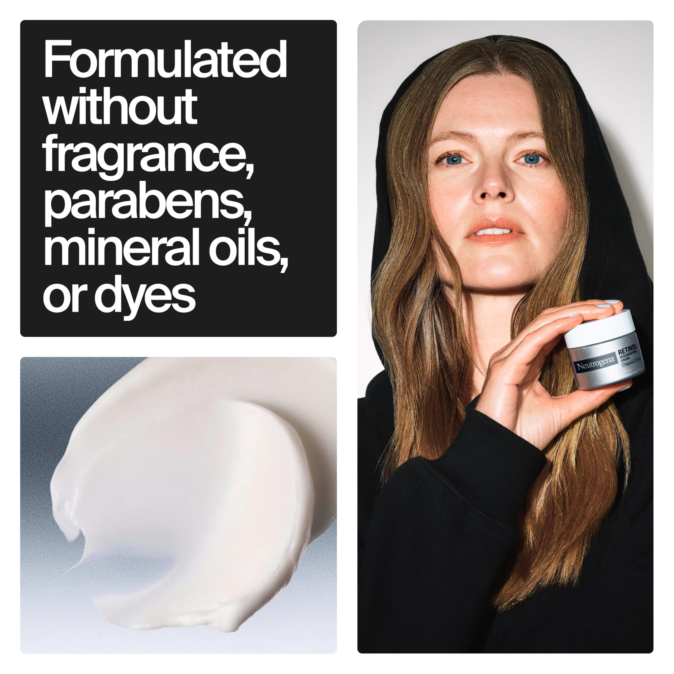 Neutrogena model applying moisturizer to face and neck for visible smoothing