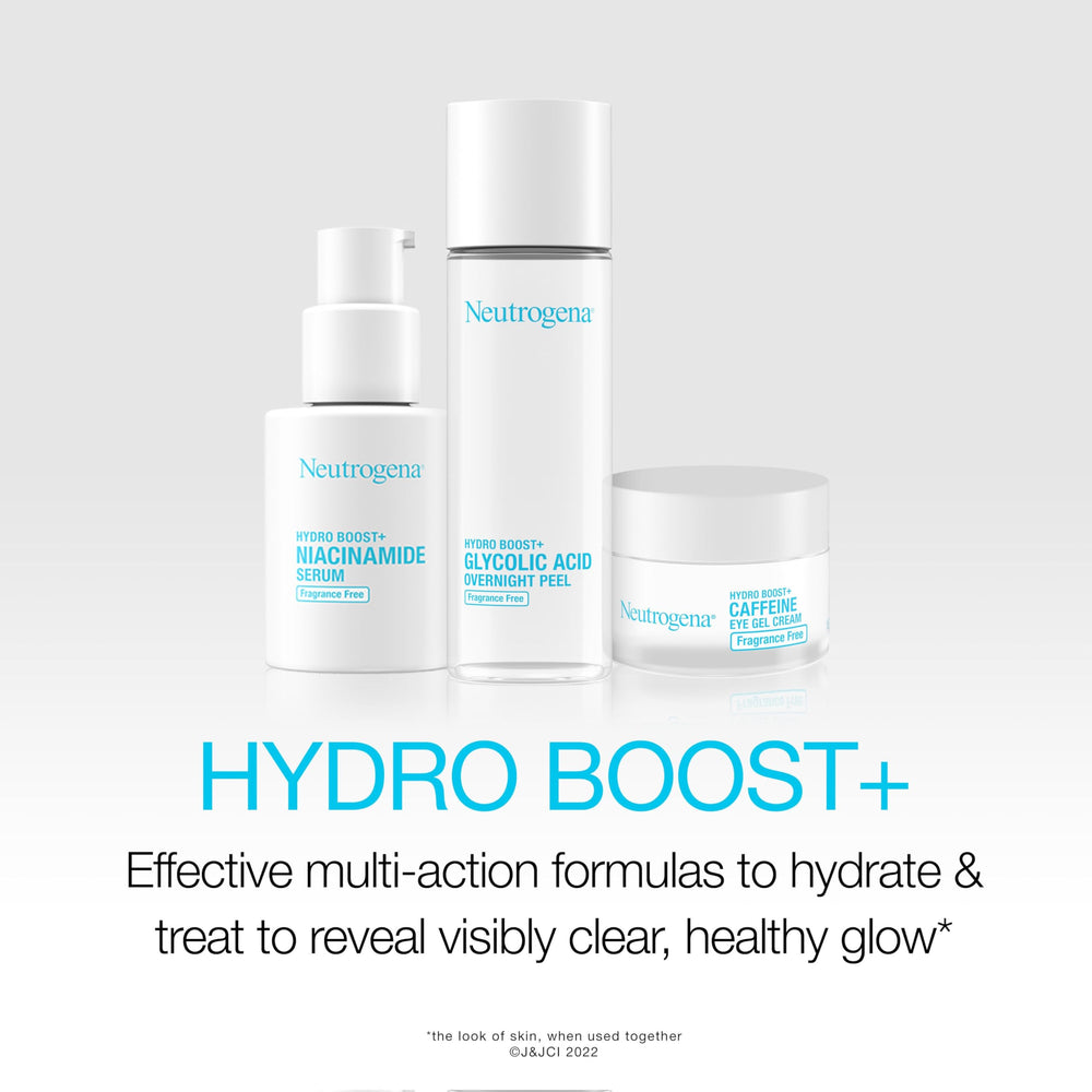 Neutrogena Hydro Boost eye cream label close-up showing fragrance-free formula and ingredient benefits