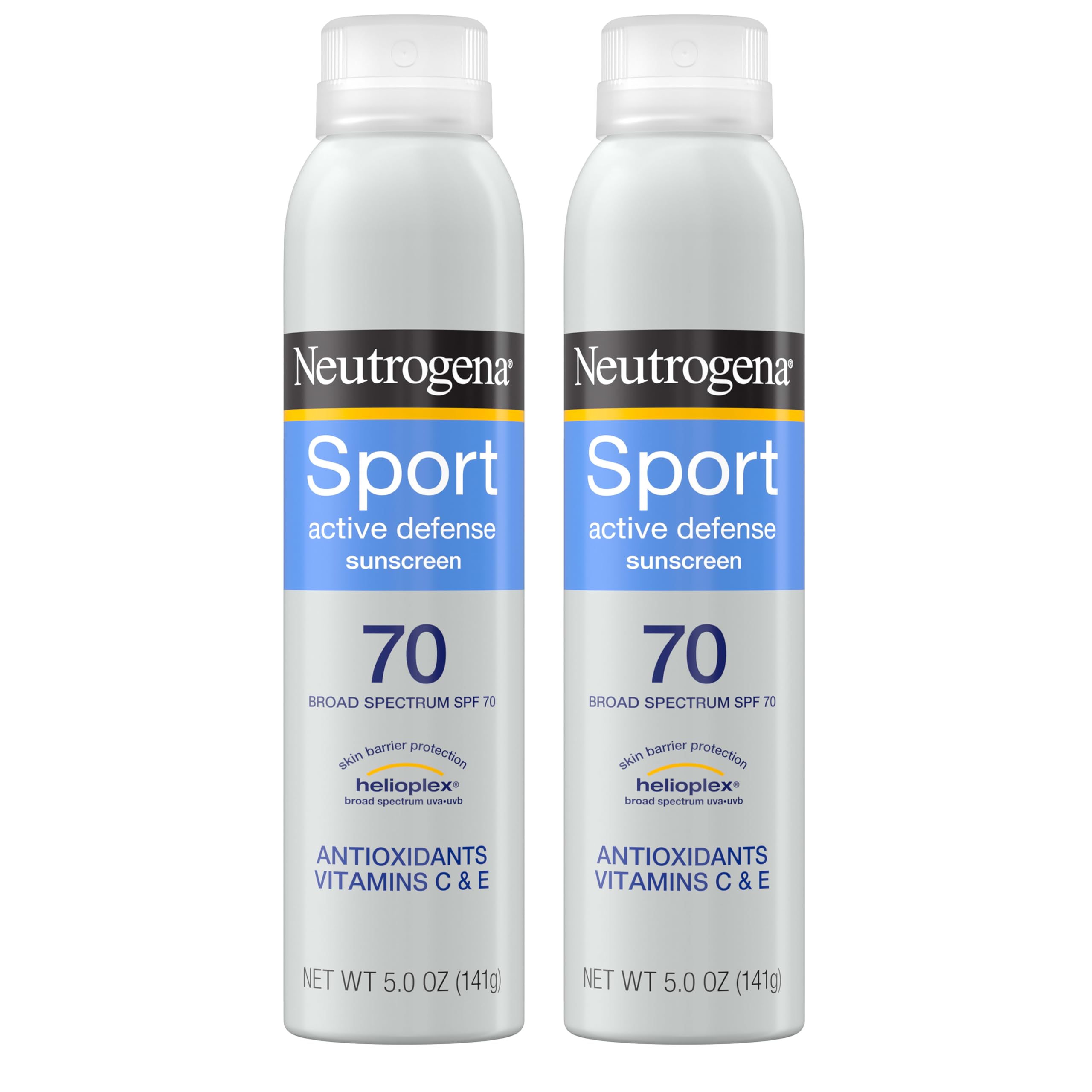 Neutrogena front packaging showing twin SPF 70 cans and sport branding for reliable protection