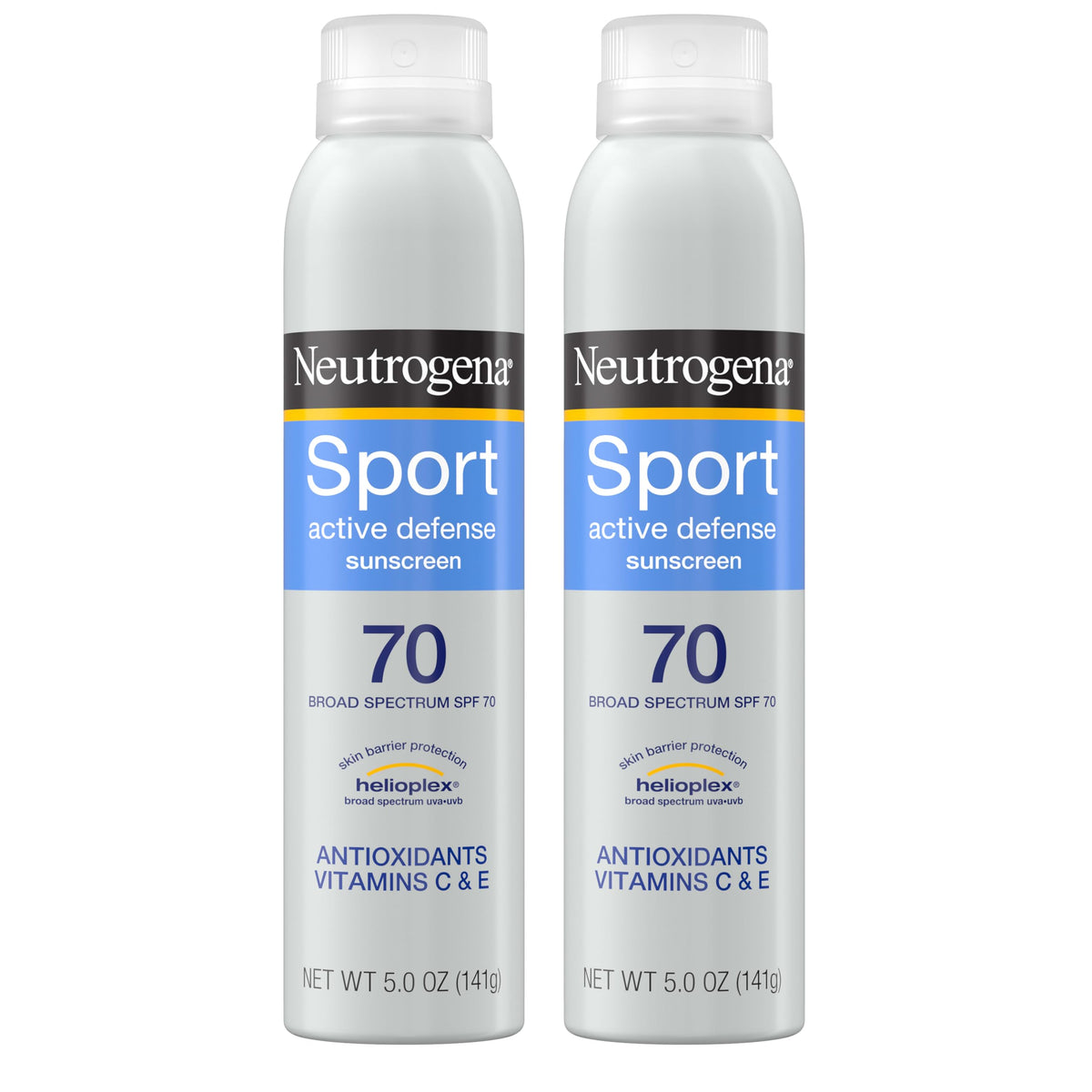 Neutrogena front packaging showing twin SPF 70 cans and sport branding for reliable protection