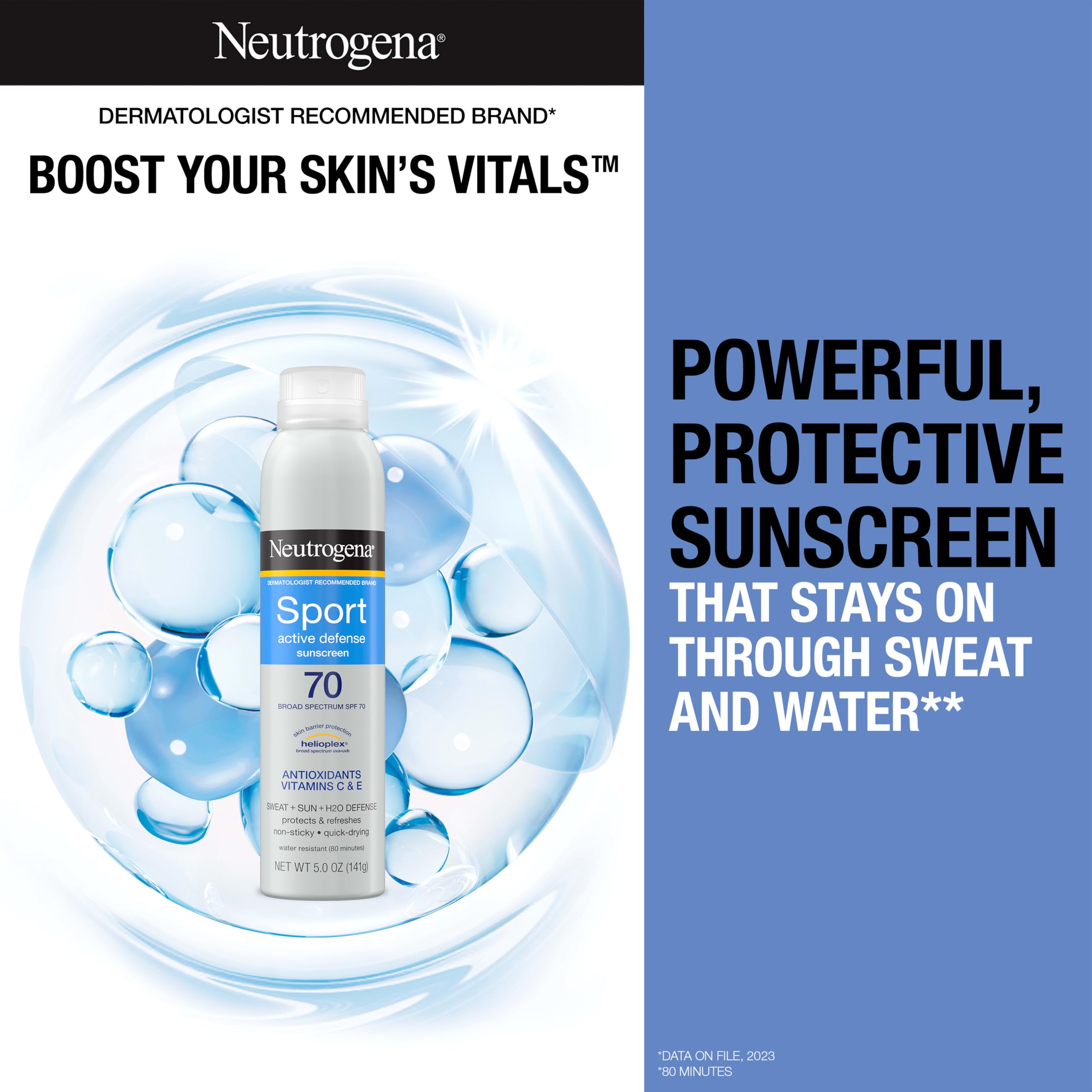 Neutrogena label closeup highlighting SPF 70, Helioplex and broad-spectrum details for confidence