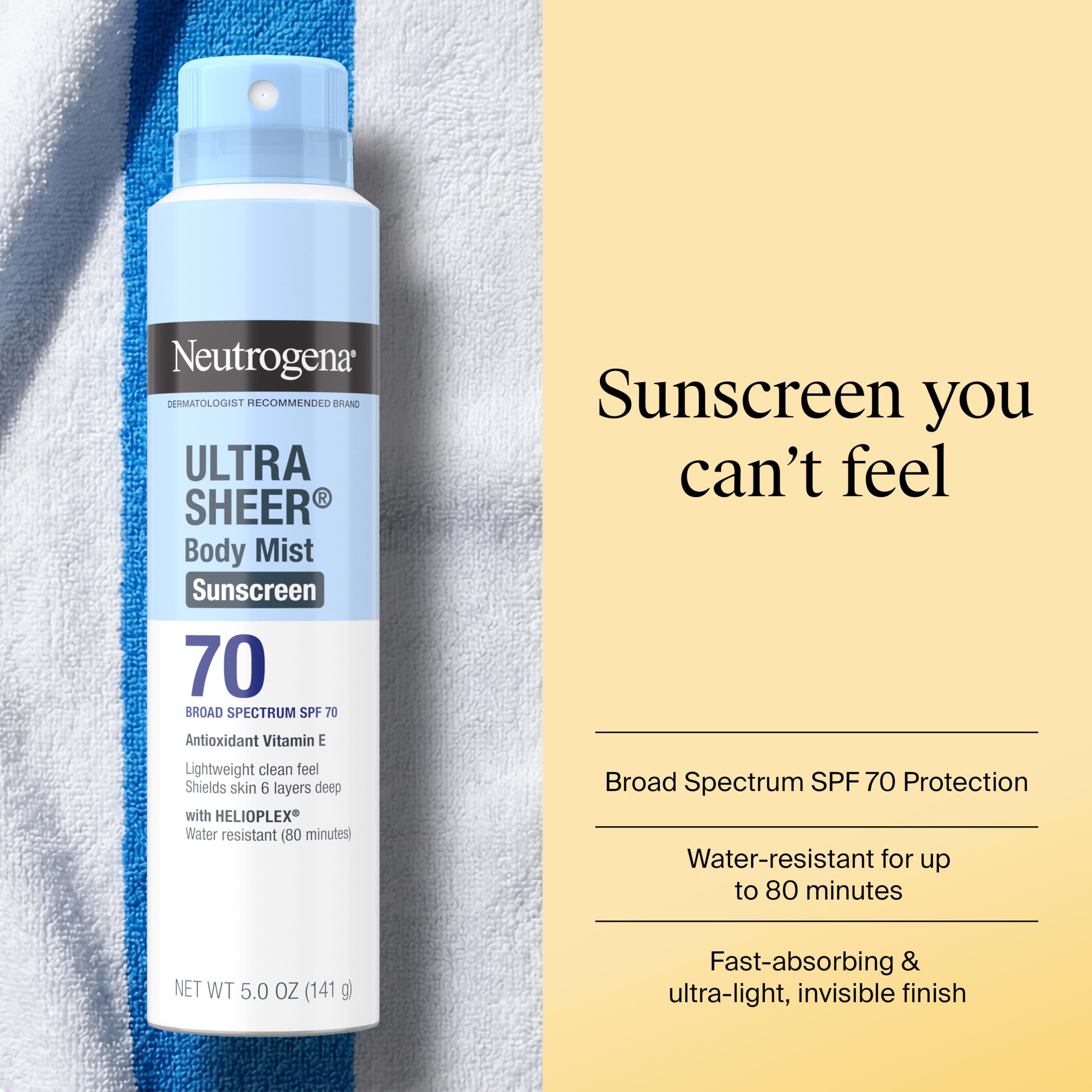 Neutrogena aerosol nozzle detail demonstrating easy, even spray application