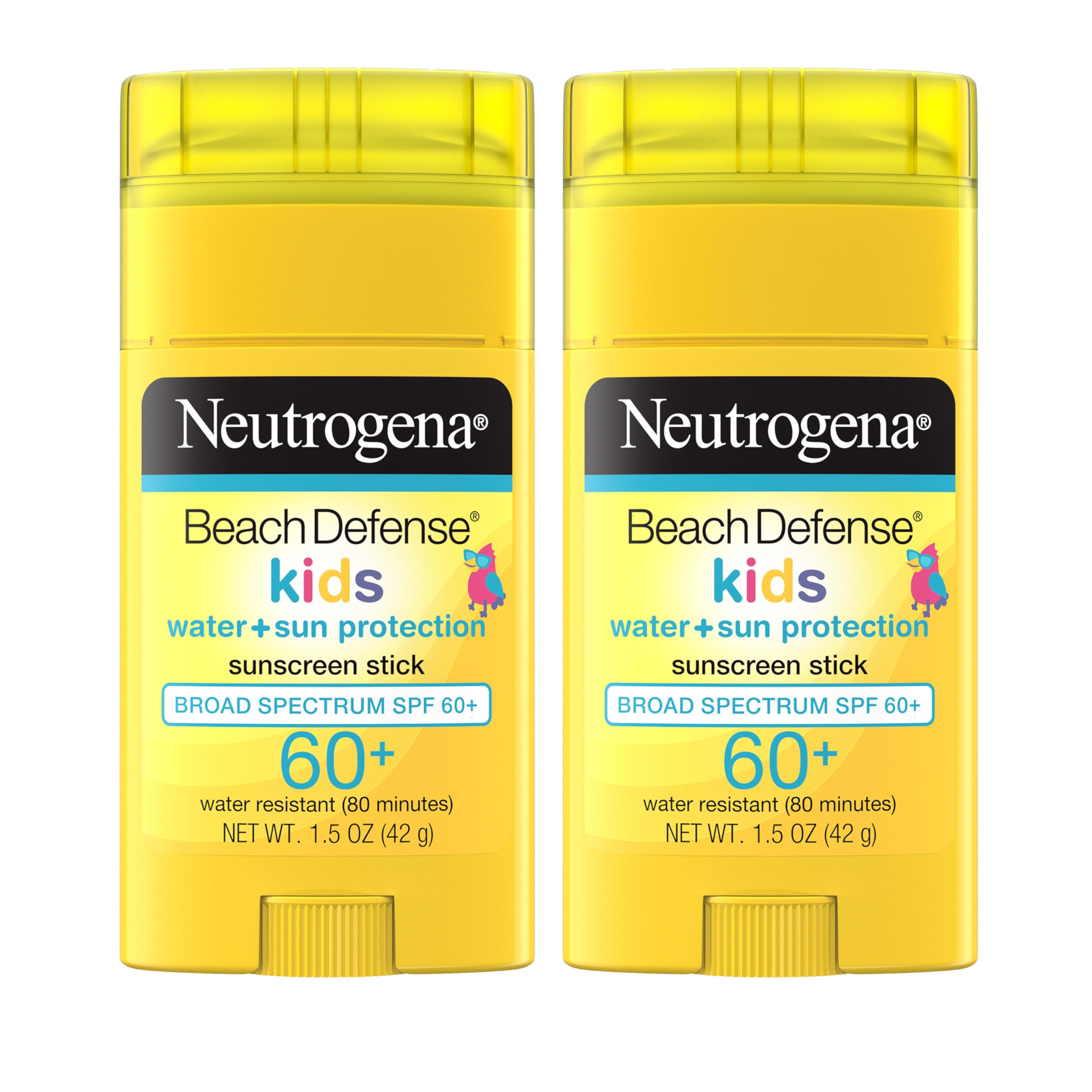 Neutrogena sunscreen stick front packaging showing SPF 60+ and child-friendly design