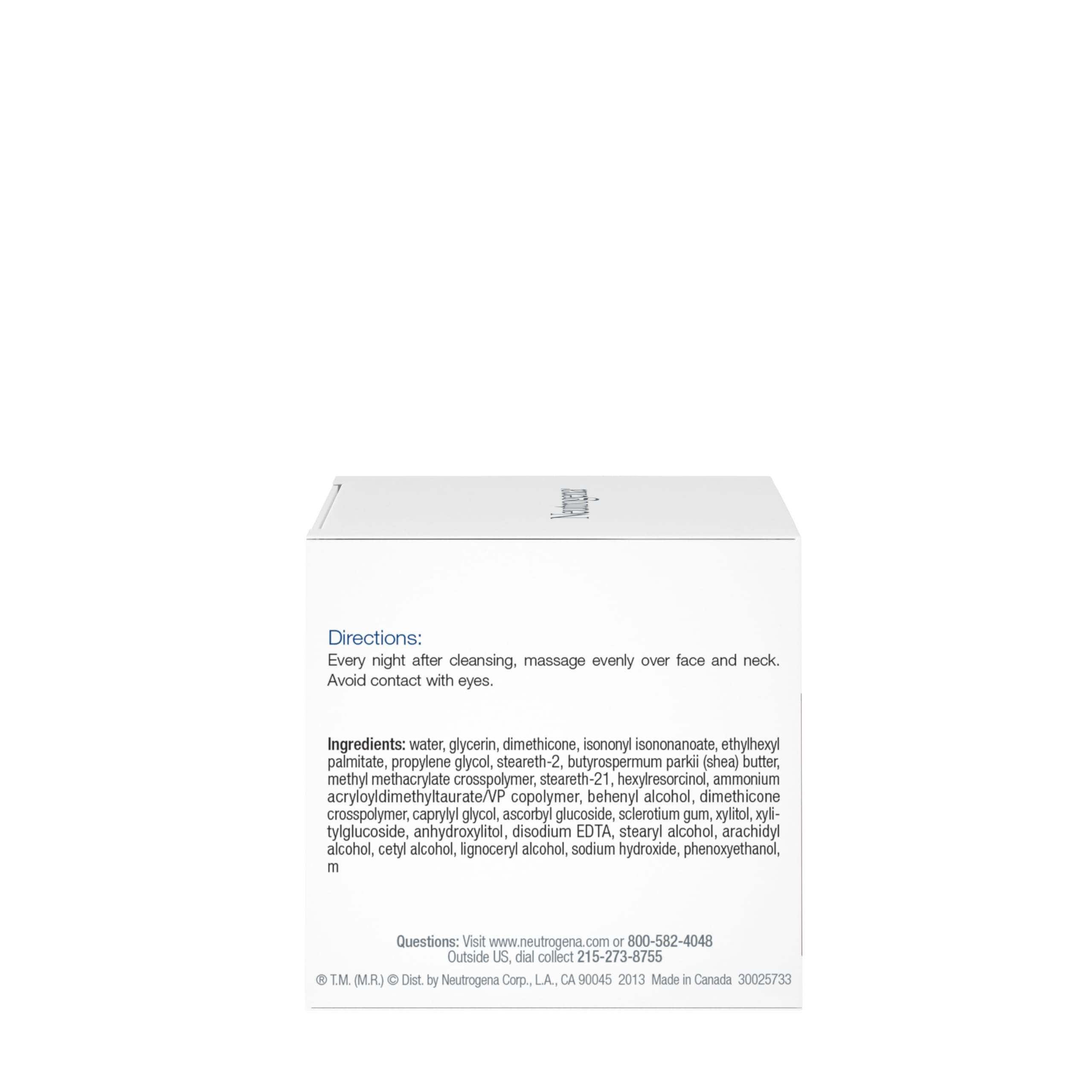 Neutrogena packaging back with directions visible to guide nightly use and consistent results