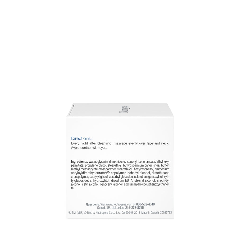 Neutrogena packaging back with directions visible to guide nightly use and consistent results