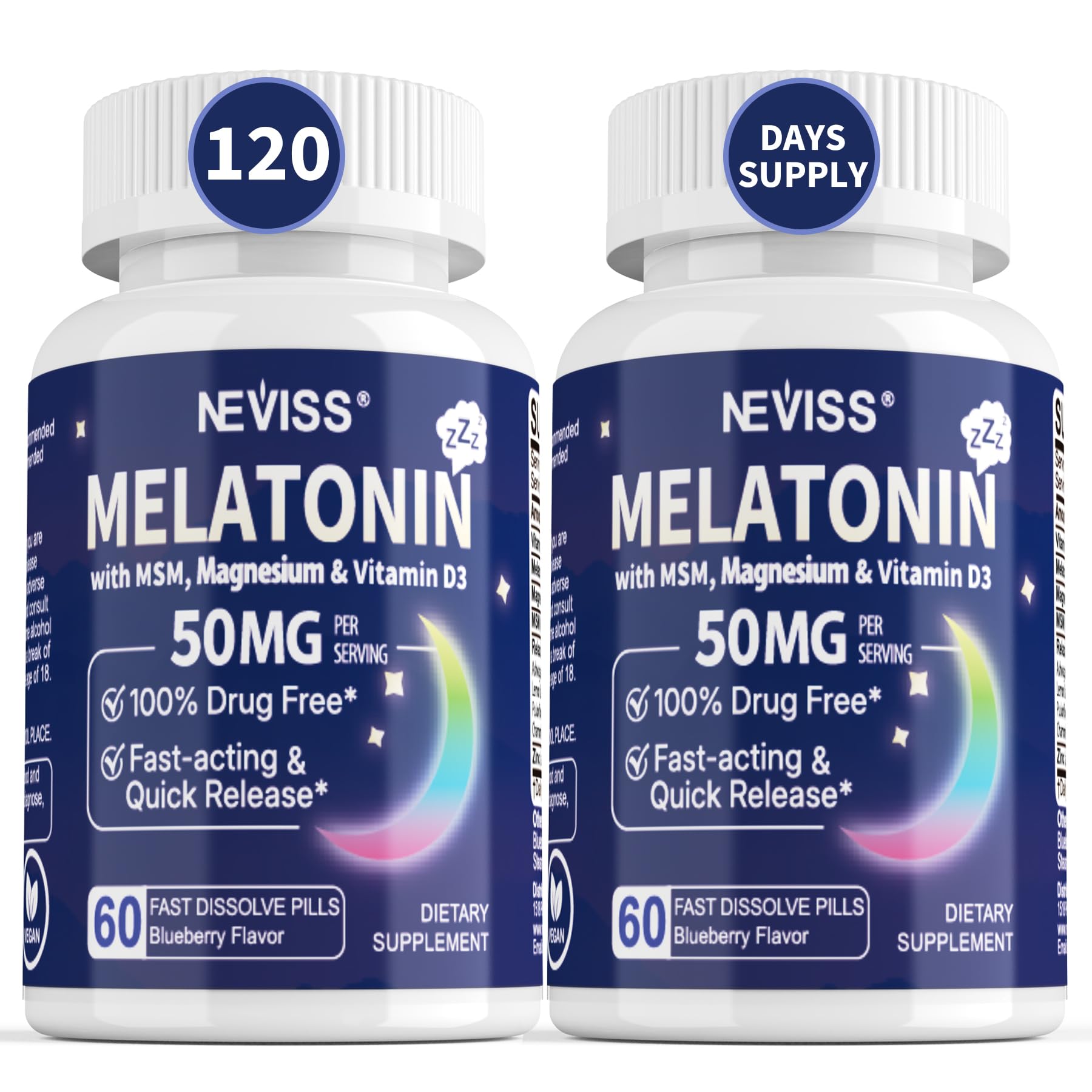 NEVISS front packaging showing 50mg tablets and key benefits
