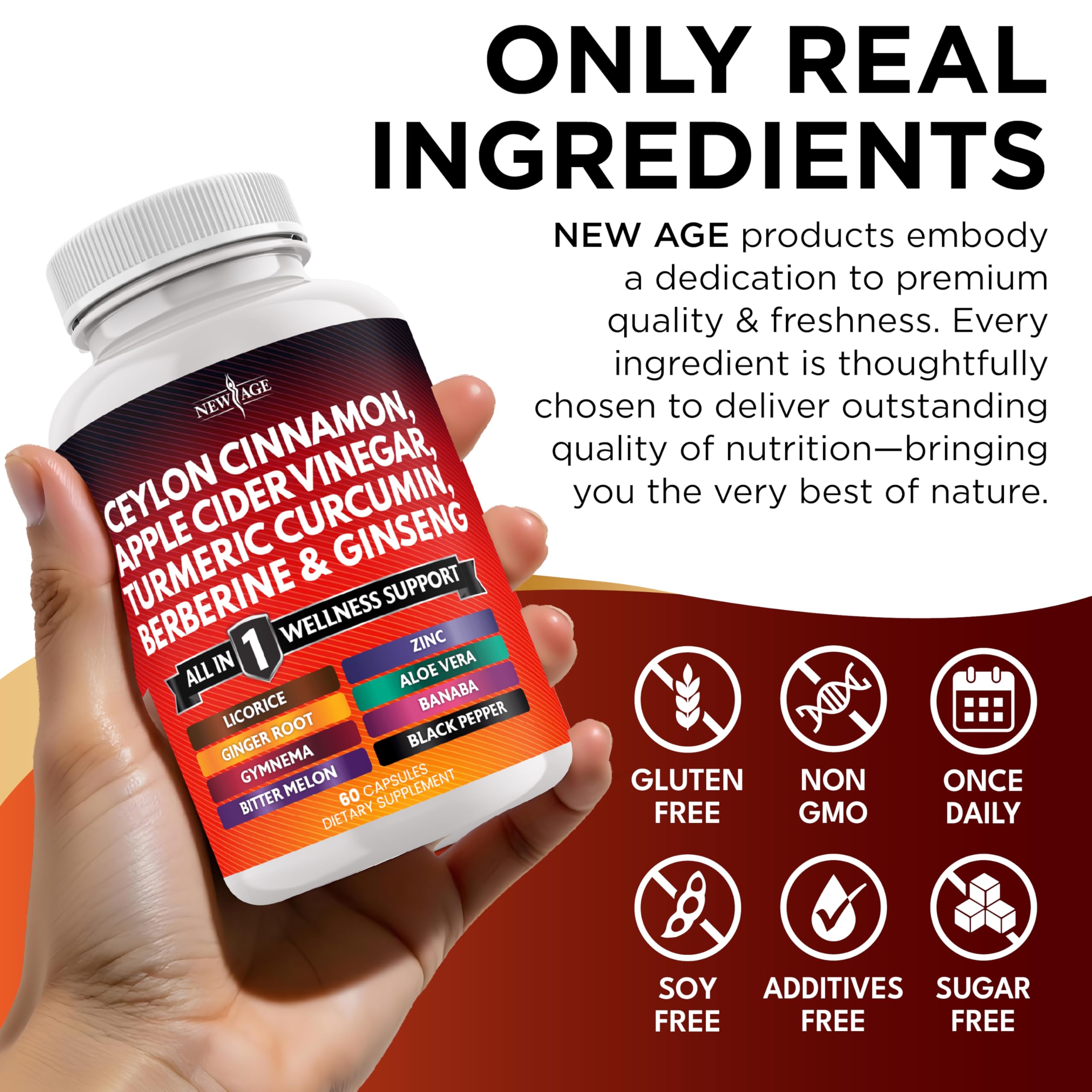 NEW AGE nutrition label closeup showing ingredient transparency and quality