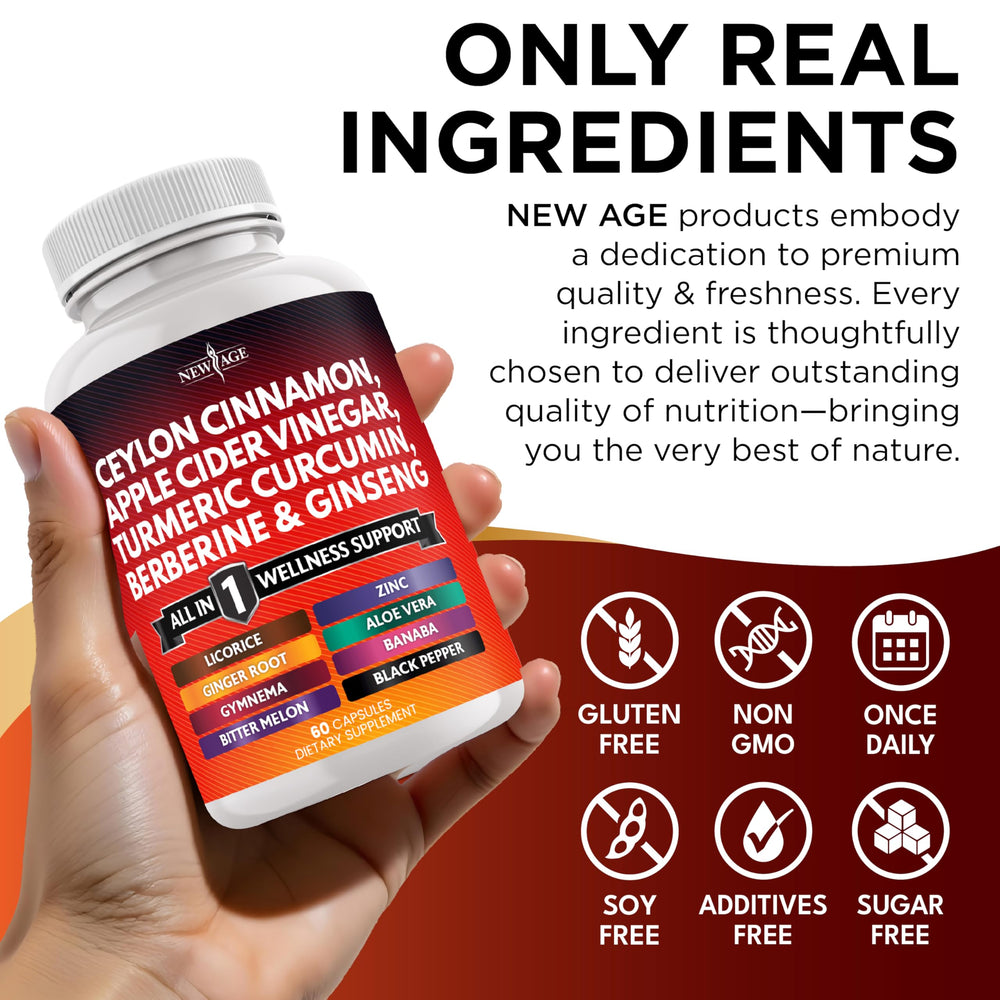 NEW AGE nutrition label closeup showing ingredient transparency and quality