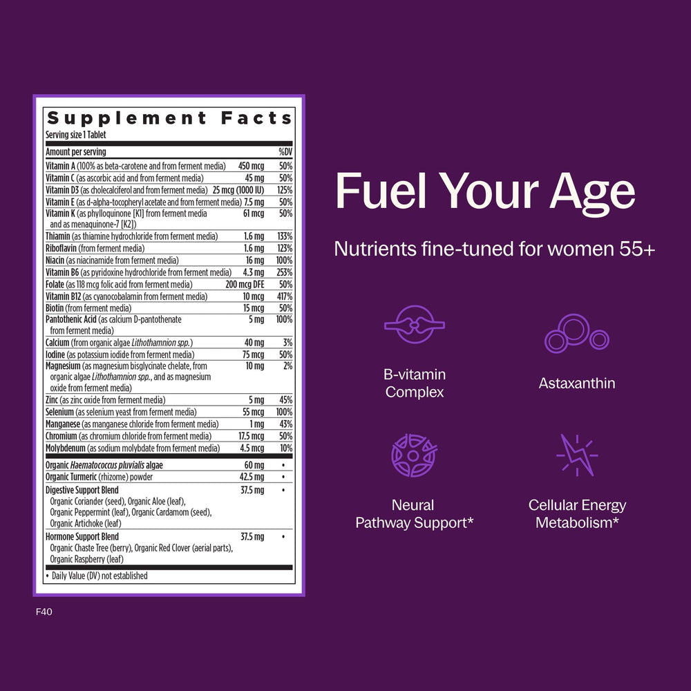 nutrition facts and ingredients label on New Chapter bottle showing key nutrients
