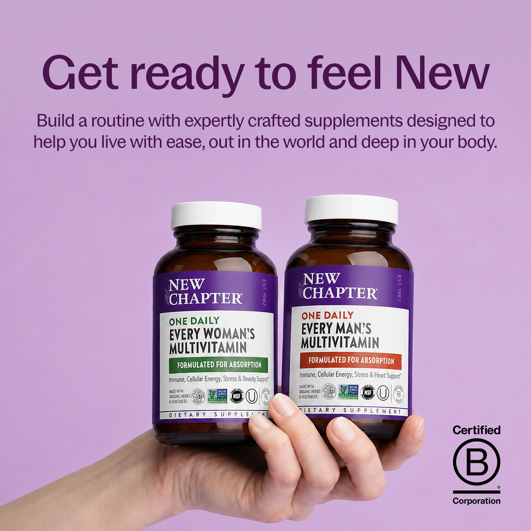 New Chapter tablets in palm demonstrating single daily dose convenience