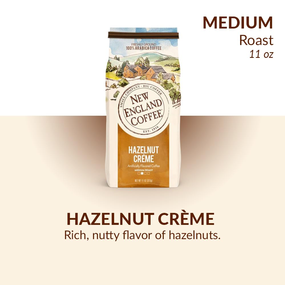 New England Coffee close-up of finely ground hazelnut crème grounds highlighting aroma and texture