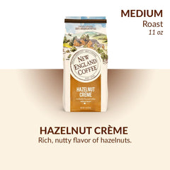 New England Coffee close-up of finely ground hazelnut crème grounds highlighting aroma and texture