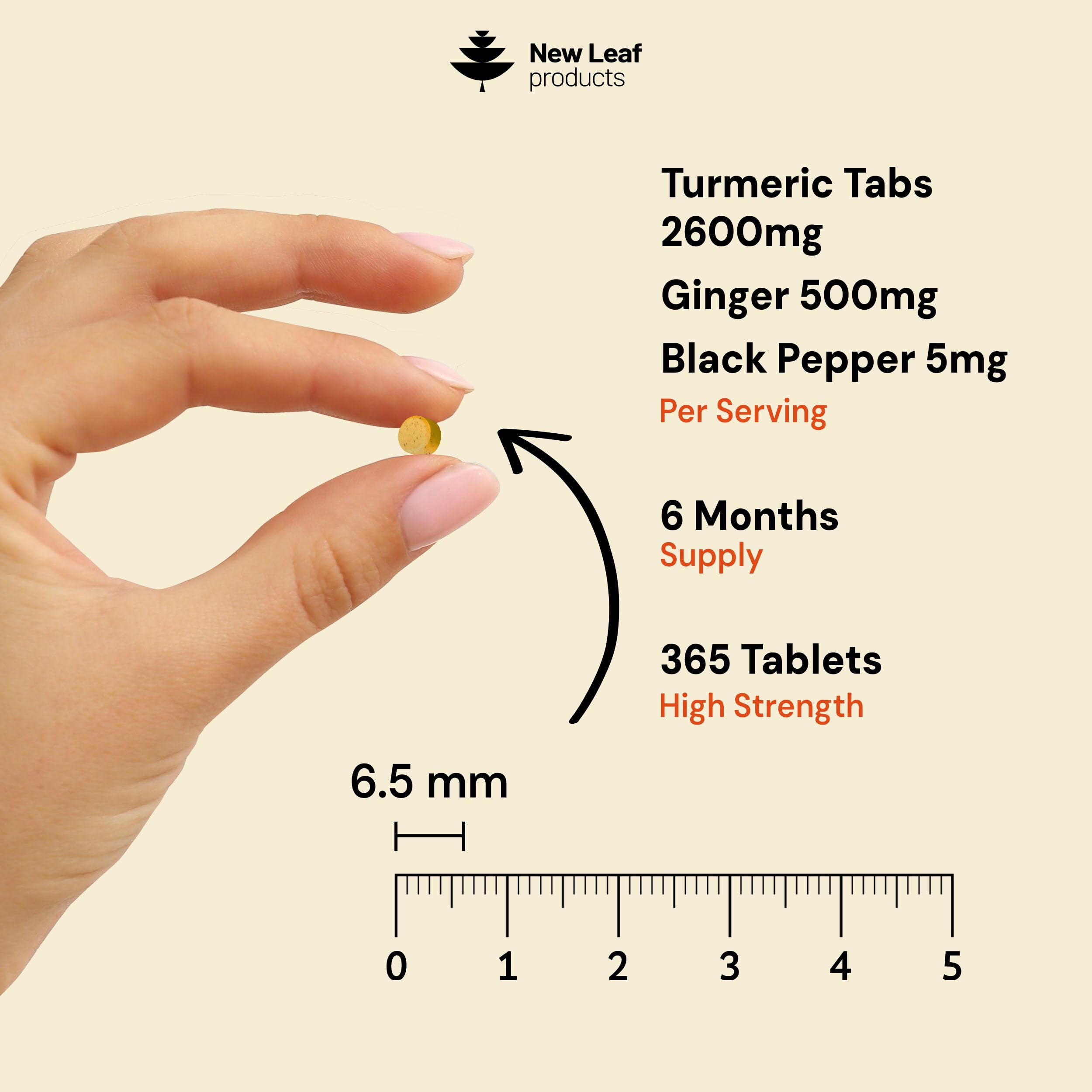 New Leaf tablets next to ruler for scale to show easy swallowing
