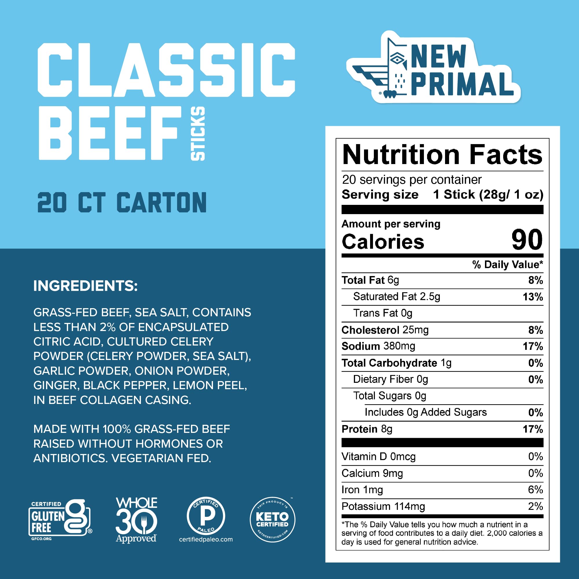 The New Primal close-up of beef stick texture showing lean grass-fed meat satisfaction