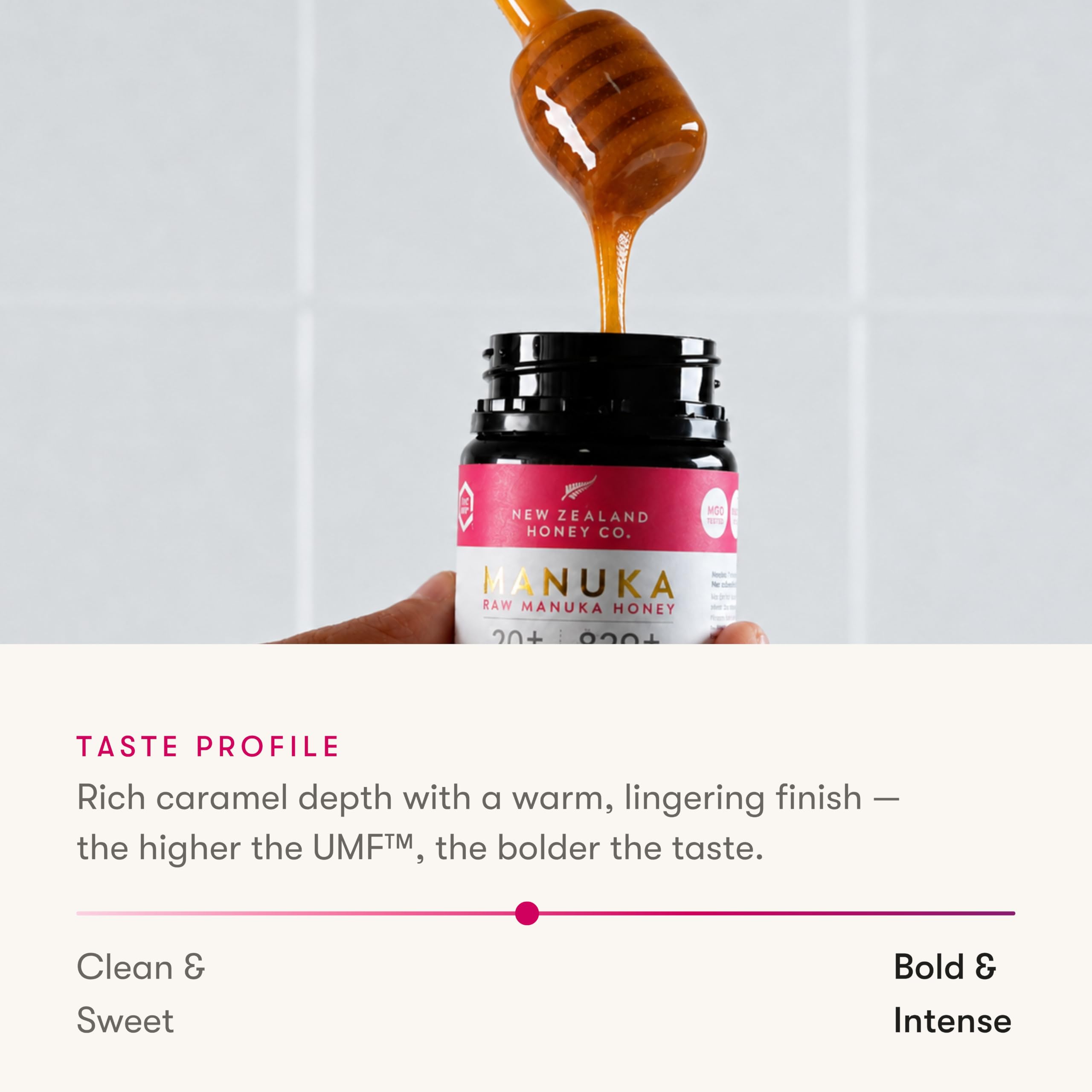 NEW ZEALAND HONEY CO jar back label showing ingredient and batch testing details for transparency