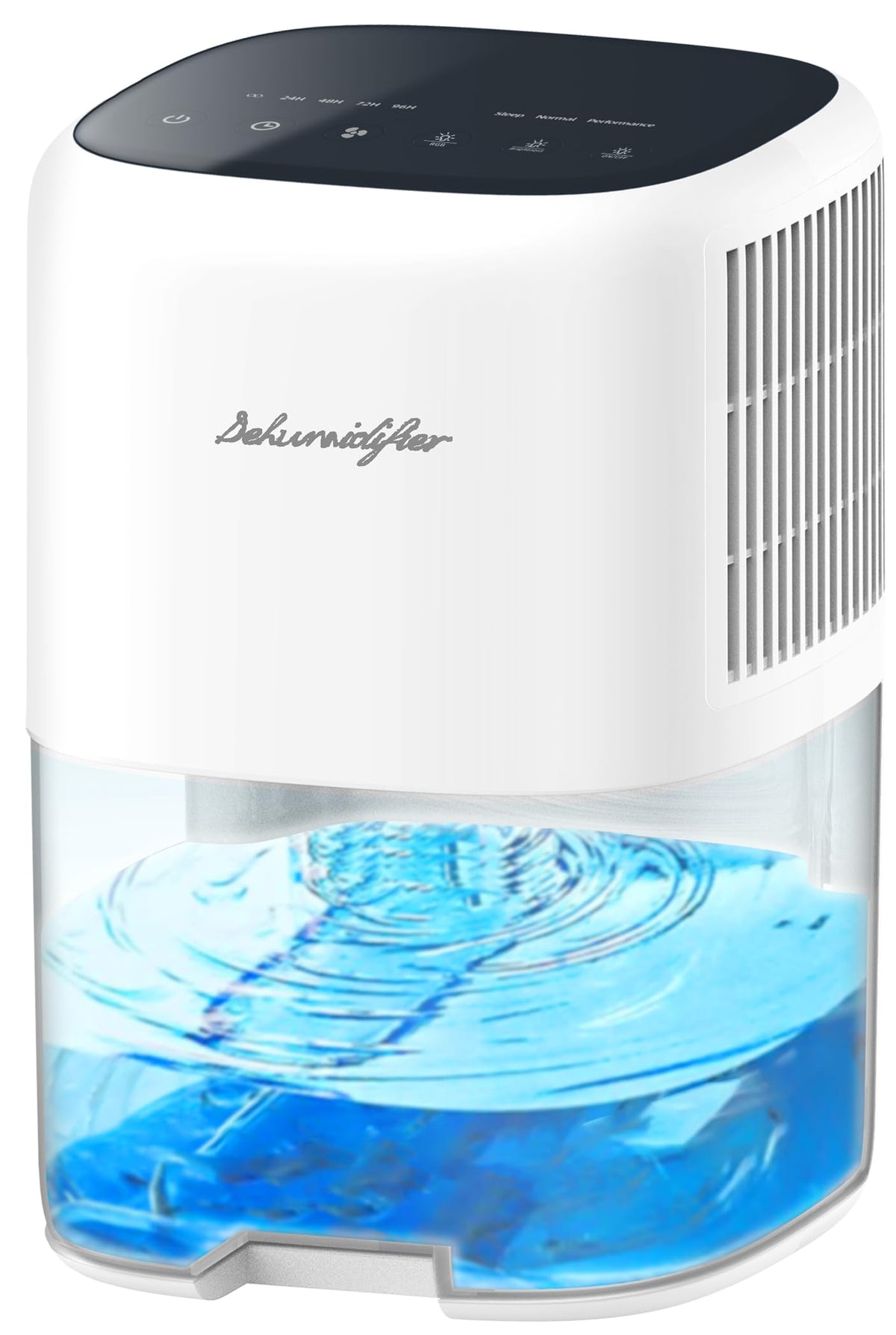 Newo dehumidifier front view showing compact design and venting for quiet operation
