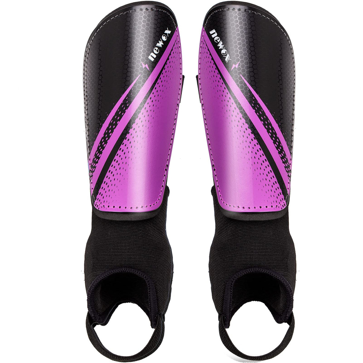 newox front packaging showing purple shin guards and branding for quick identification