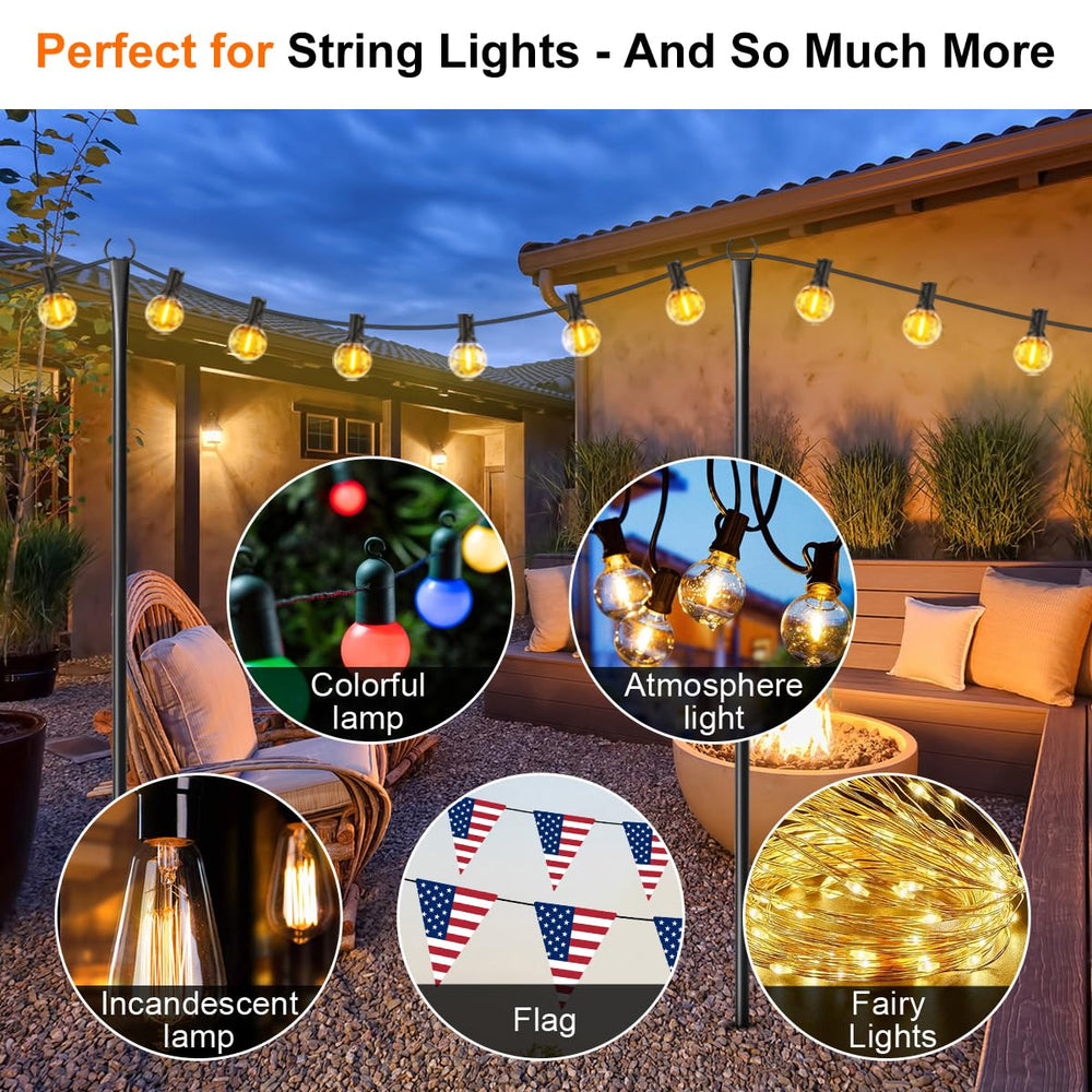Nexillumi pole in patio with string lights creating cozy outdoor ambiance