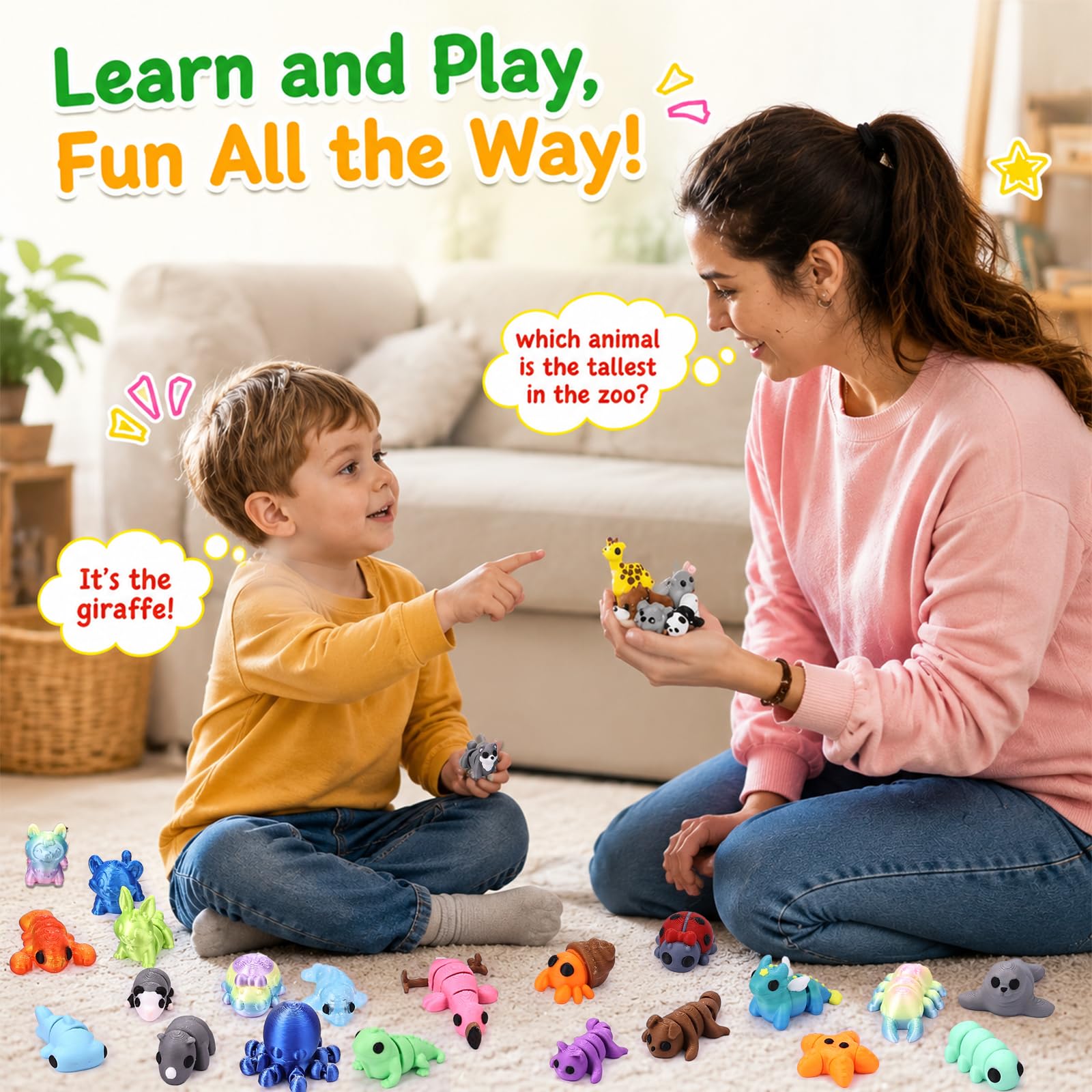 NEXT STOP M figurines in party favor bags demonstrating easy distribution