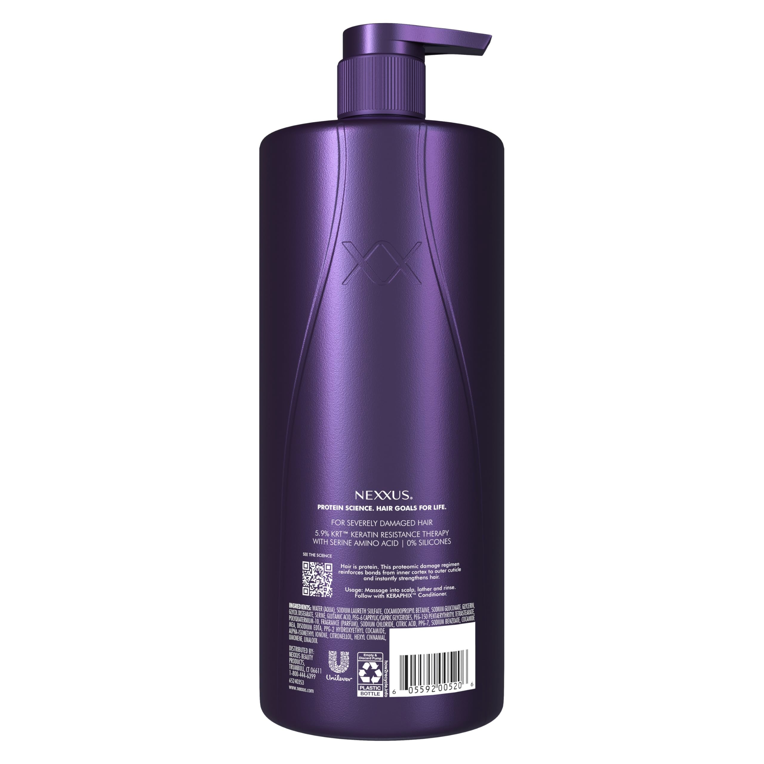 Nexxus label close-up highlights KRT technology and ingredient benefits