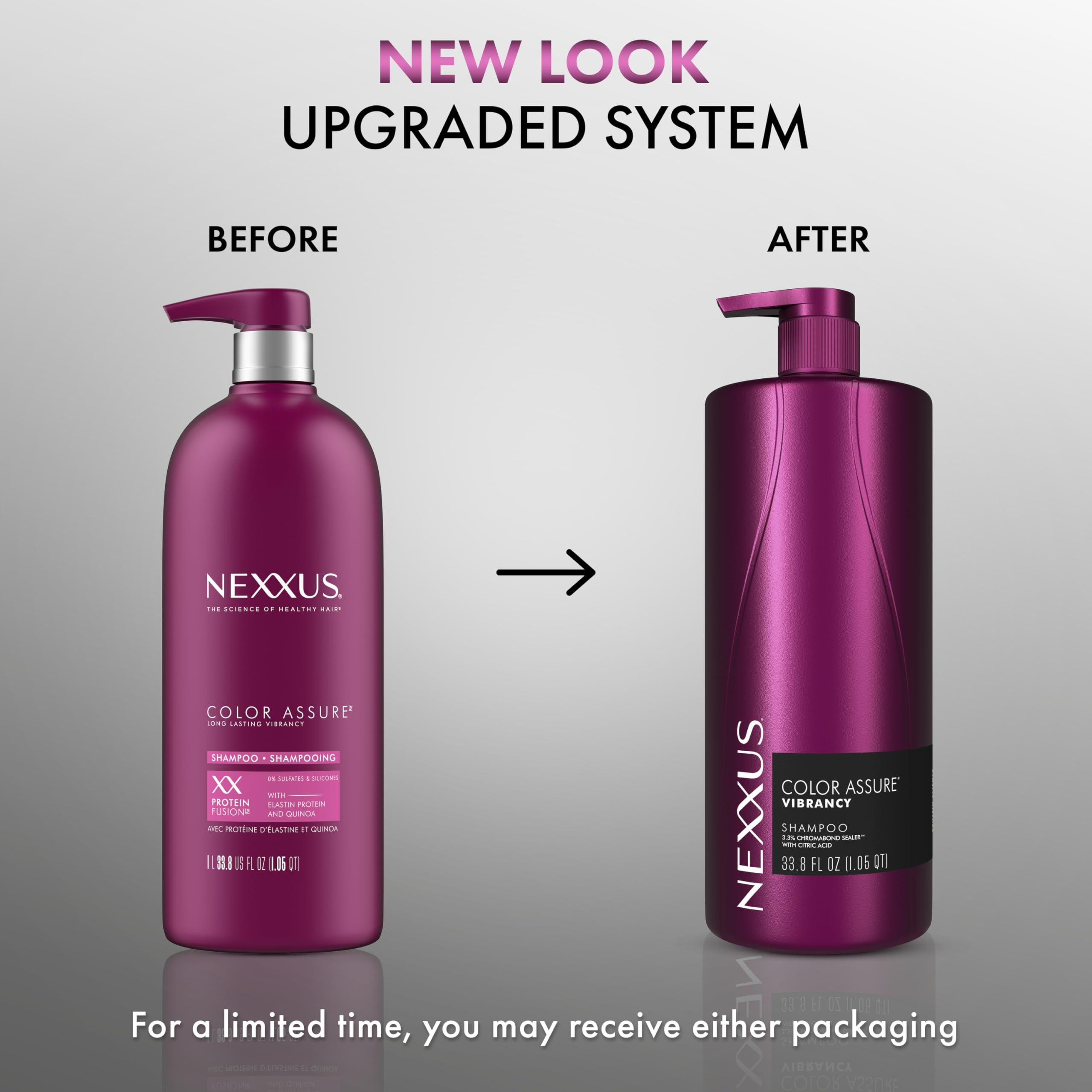 Nexxus pump dispensing shampoo for easy, controlled application