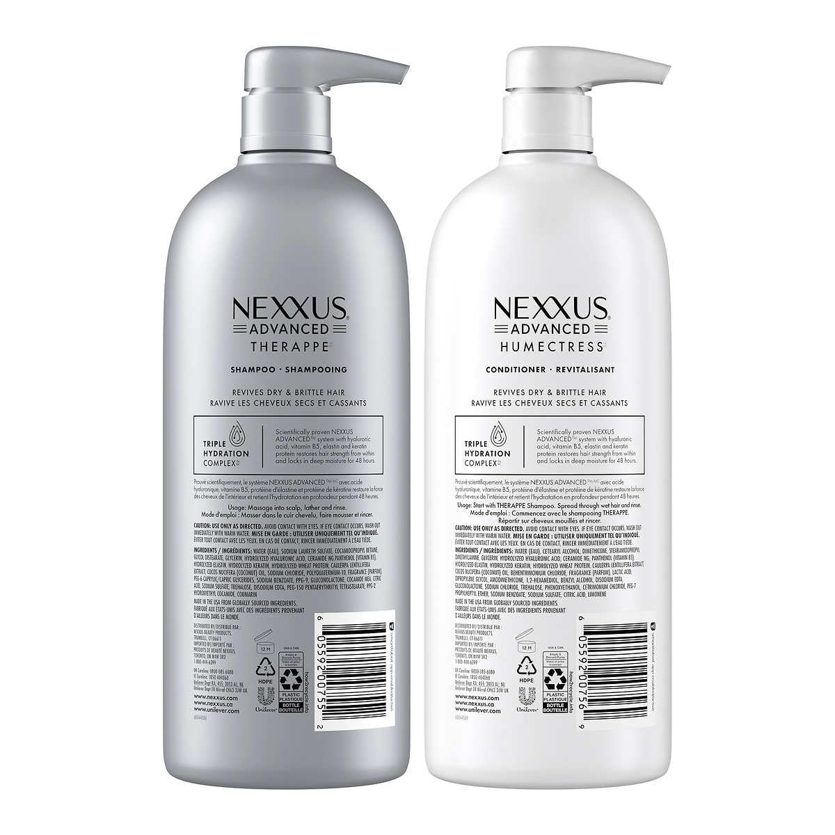 Nexxus conditioner texture and shampoo lather demonstrating rich hydration and smoothing