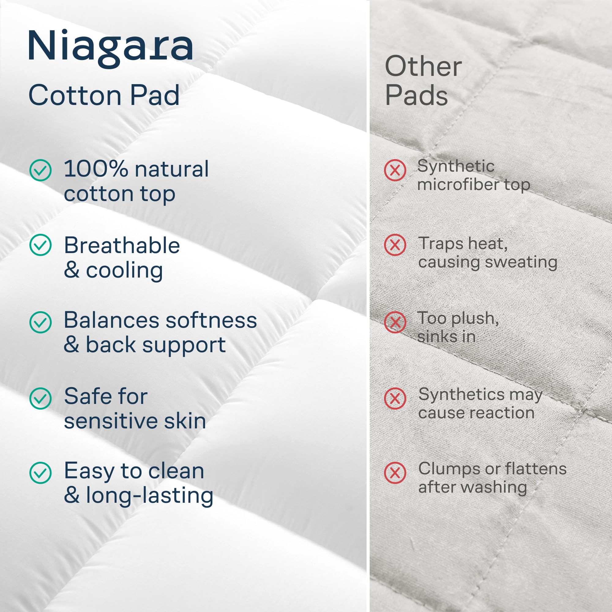 Niagara Sleep Solution care label and stitching showing material info and durability