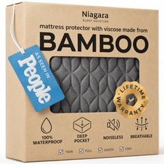 Niagara Sleep Solution twin protector front view showing gray cover and fitted corners for protection