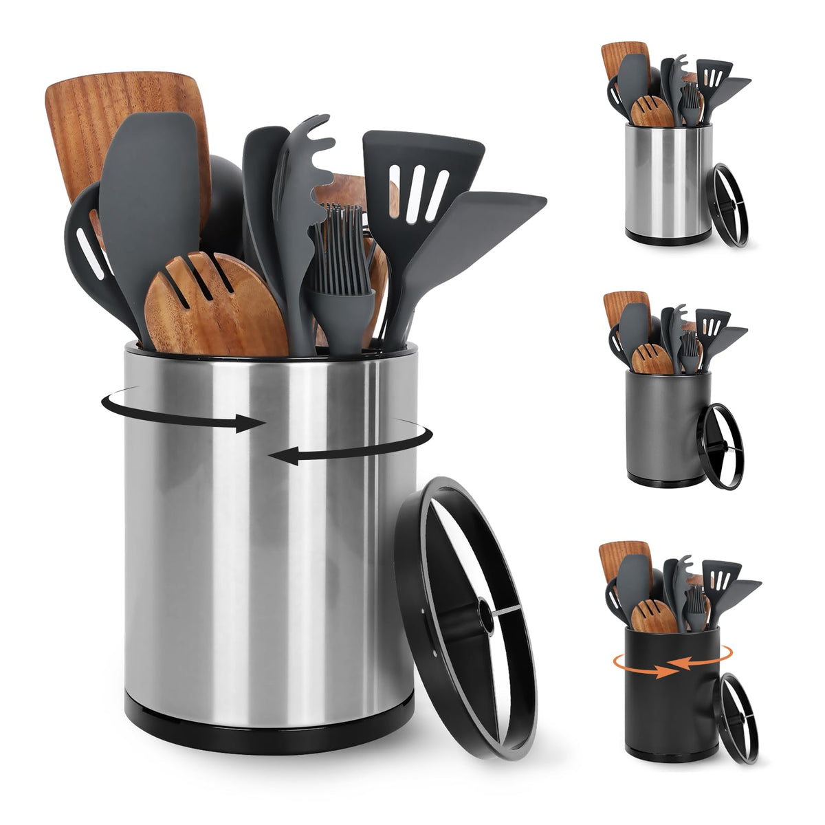 Nigelia rotating front view showing neat utensil storage and easy access