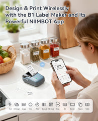 NIIMBOT B1 side with USB port and battery access for convenient charging