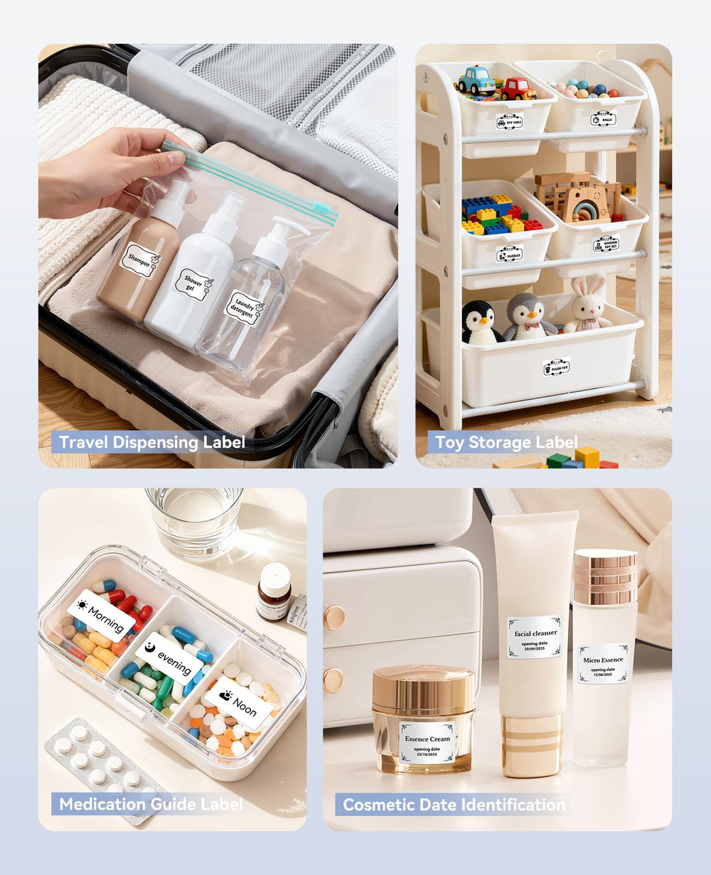 NIIMBOT display of rectangular, round and cable labels for versatile uses