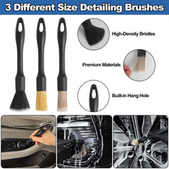 NIKCOSMK precision detailing brushes arrayed to reach vents, seams and cup holders