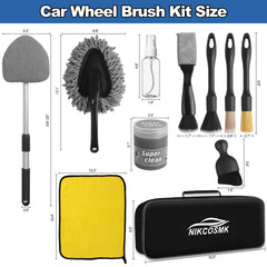 NIKCOSMK windshield cleaner tool close-up demonstrating extendable handle and swivel head