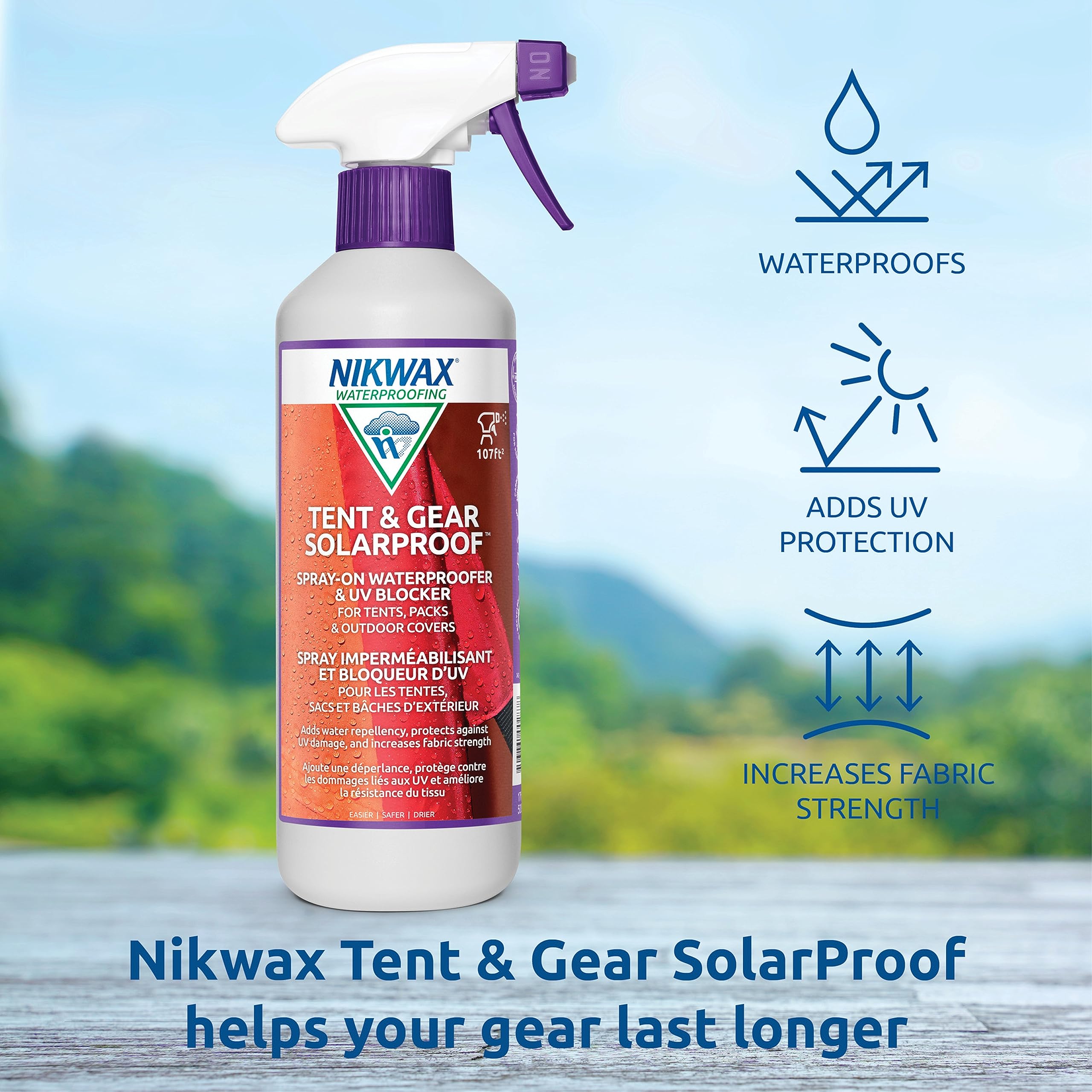 500ml Nikwax bottle next to a ruler to show size and convenient coverage
