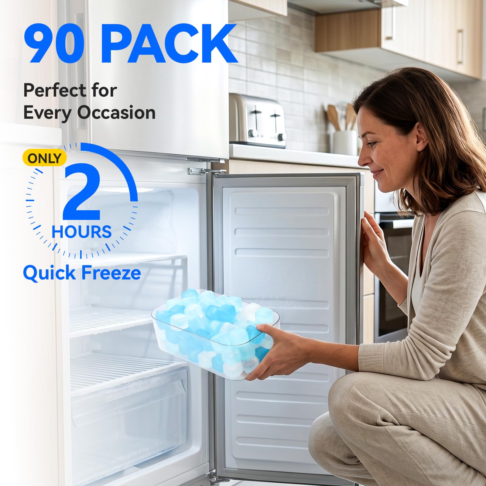 Nilpferd cubes arranged in freezer tray, demonstrates fast two-hour freeze