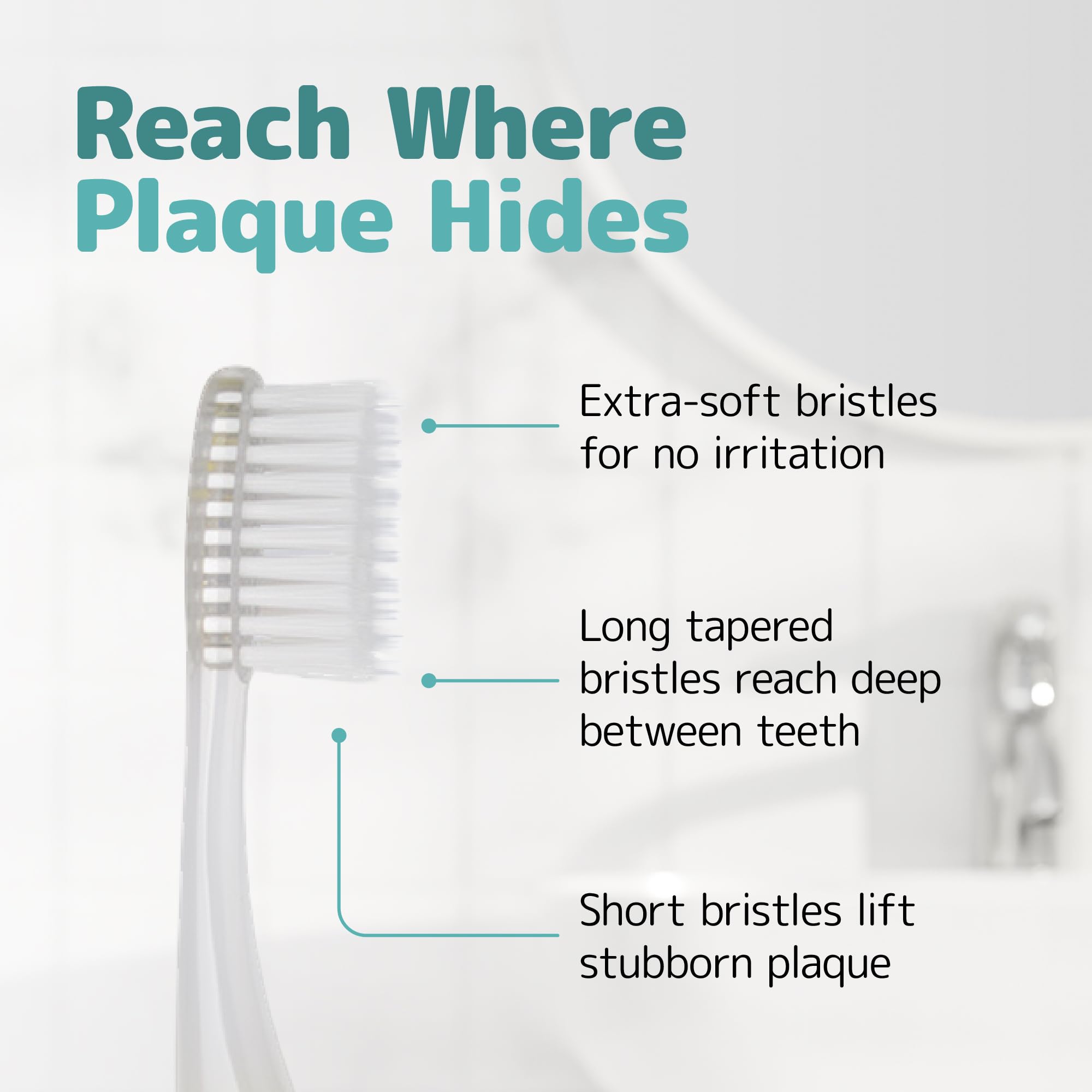 NIMBUS close-up of tapered microfine bristles for gentle gum cleaning